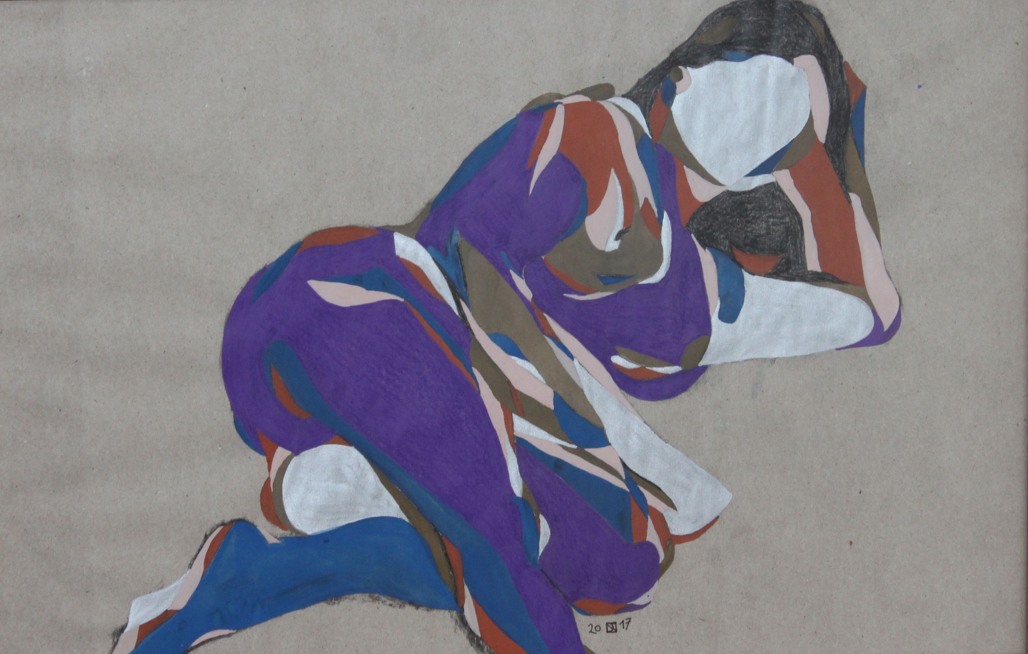 Mädchen liegend, Aquarell und Buntstift auf Papier, 2017, 29 cm x 42 cm
