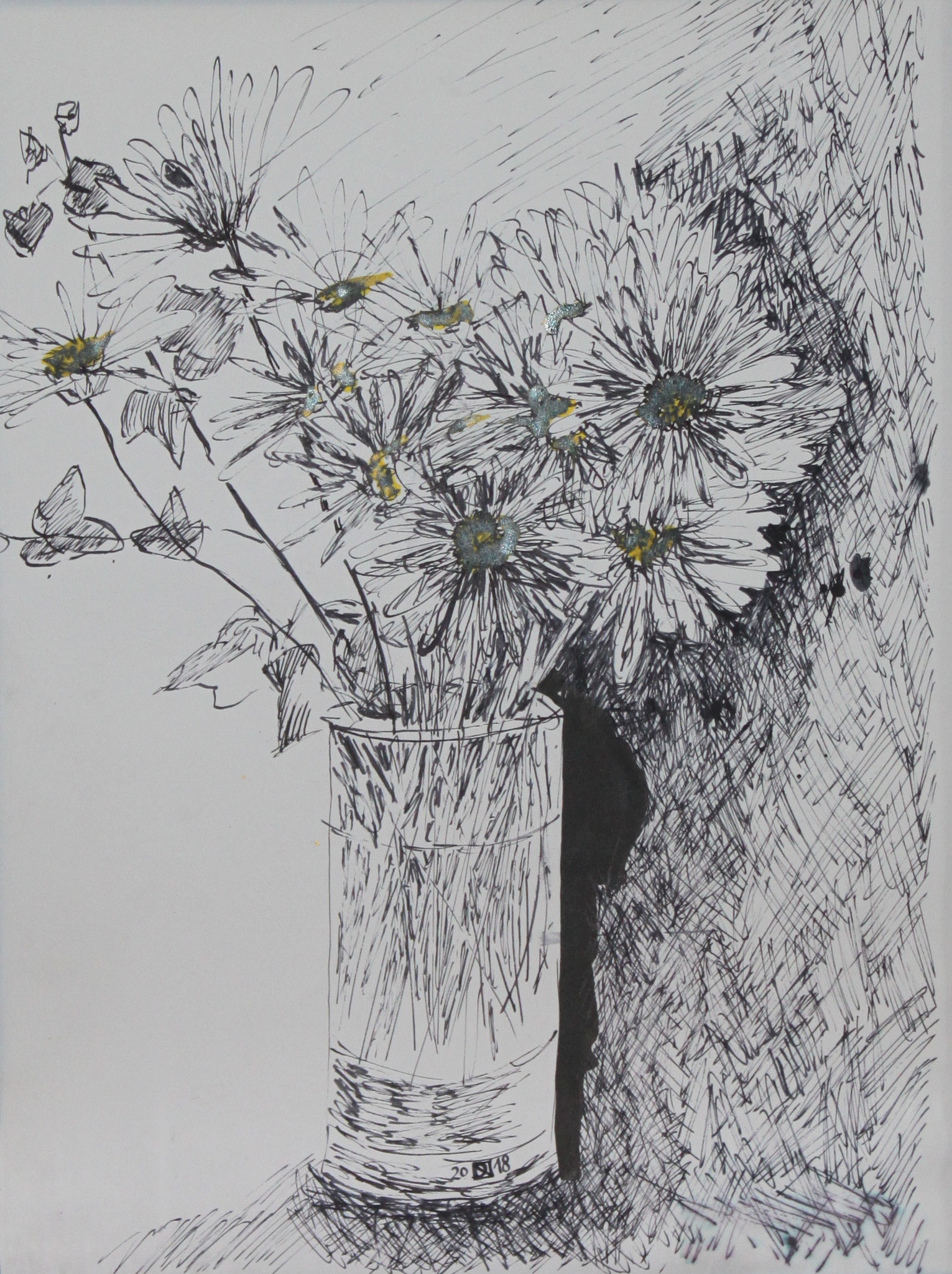 Margariten, 2018, Tusche auf Papier, 42 cm x 30 cm