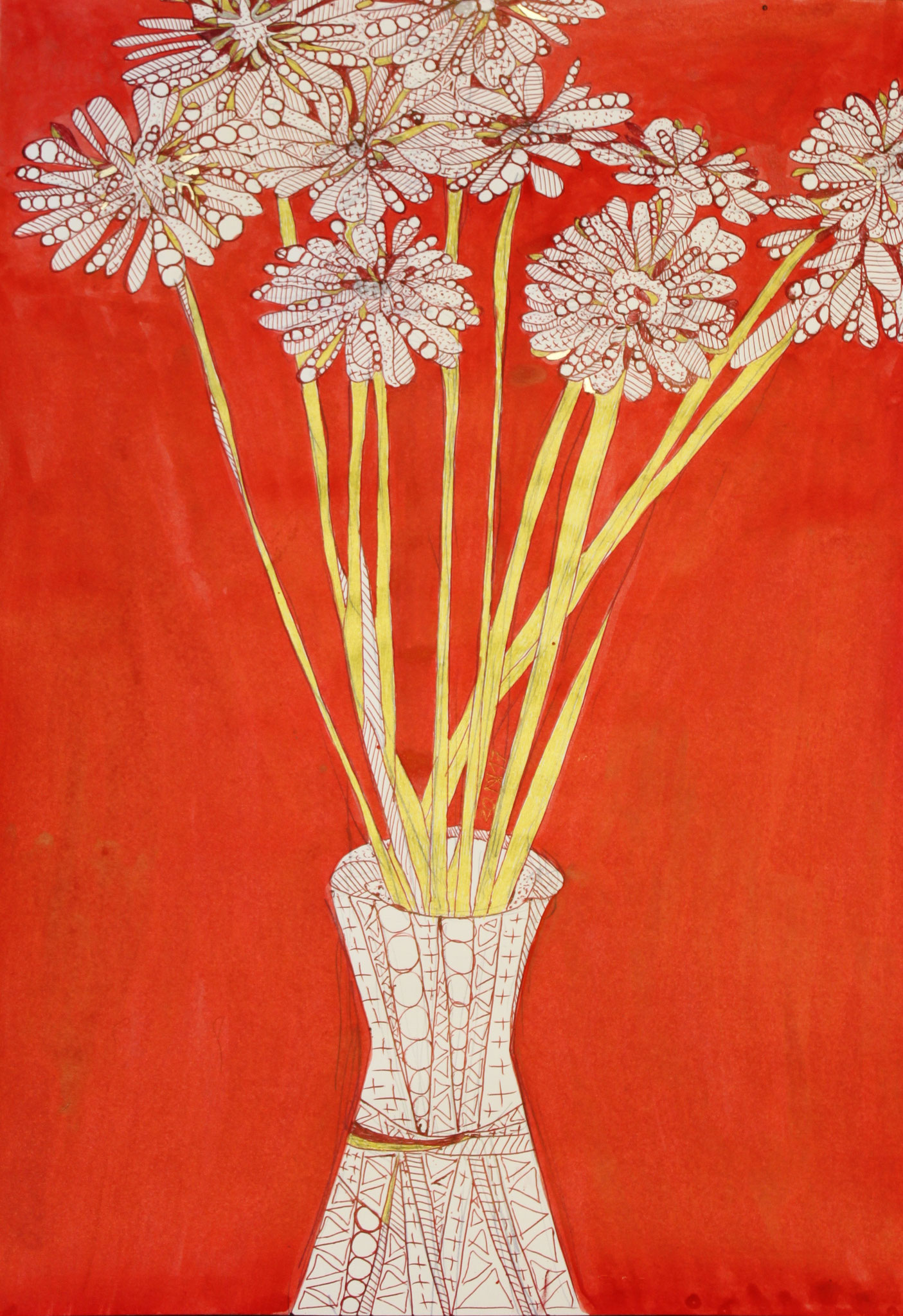Goldene Drahtblumen, Tinte und Kugelschreiber auf Papier, 42 cm x 29 cm, 2017