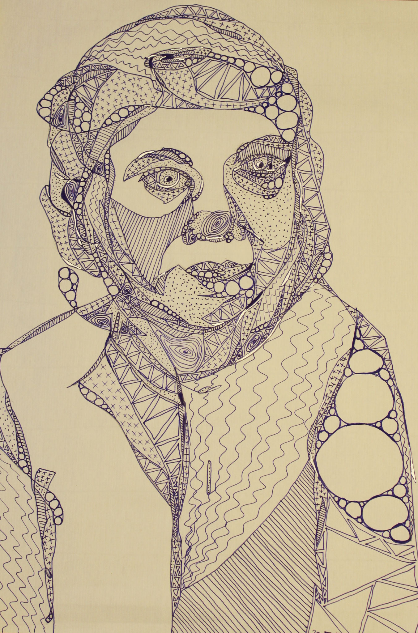 Draht-Odette, Fineliner und Silbertinte auf Papier, 42 cm x 29 cm, 2017