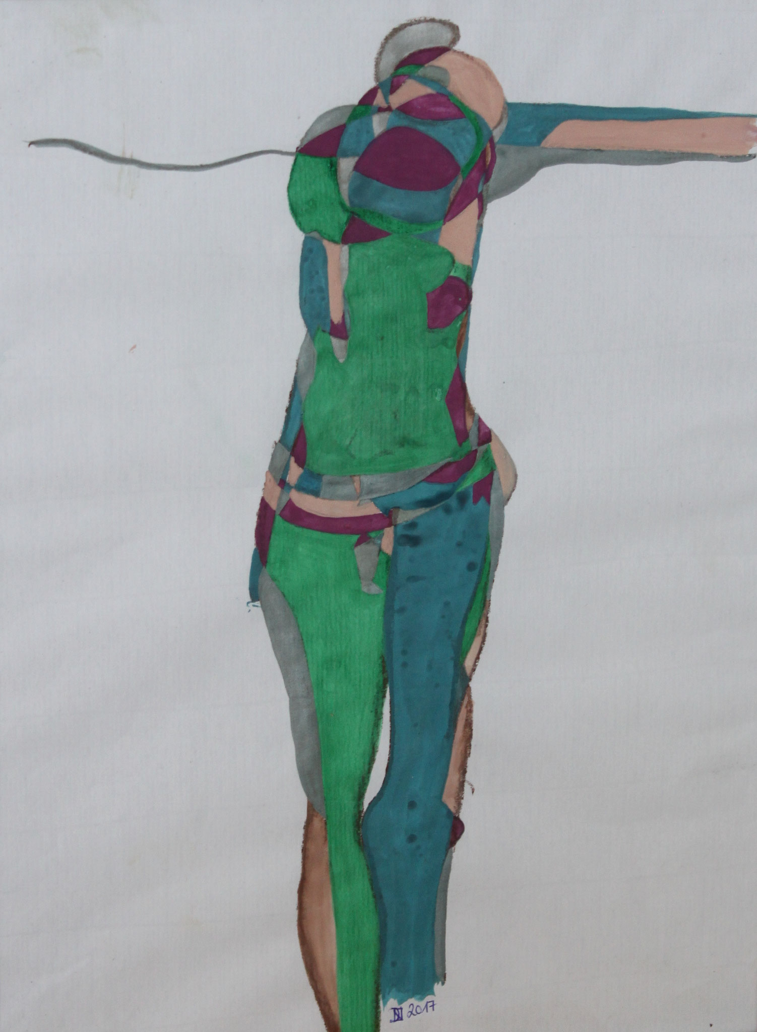 Am Kreuz, Aquarell und Buntstift auf Papier, 2017, 42 cm x 29 cm