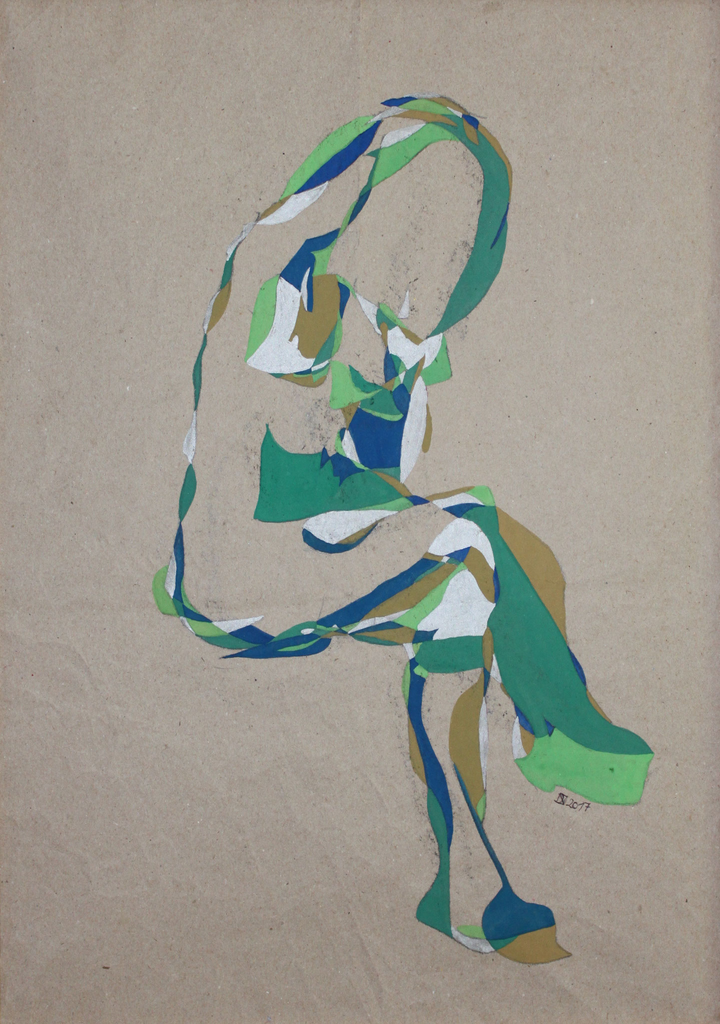 Mädchen sitzend grün, Aquarell und Buntstift auf Papier, 2017, 59 cm x 42 cm