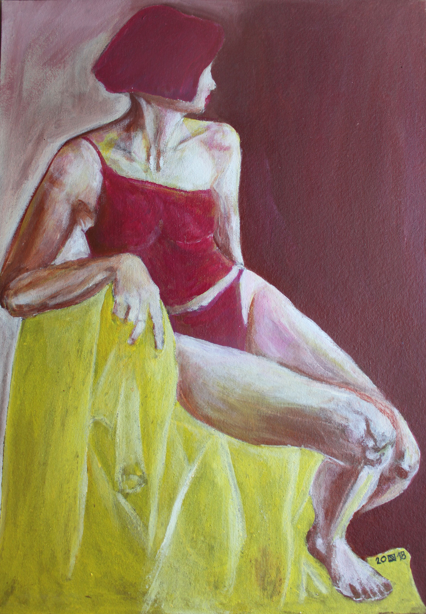 Das gelbe Laken, Sand und Tempera auf Karton, 2018, 87,5 x 63 cm