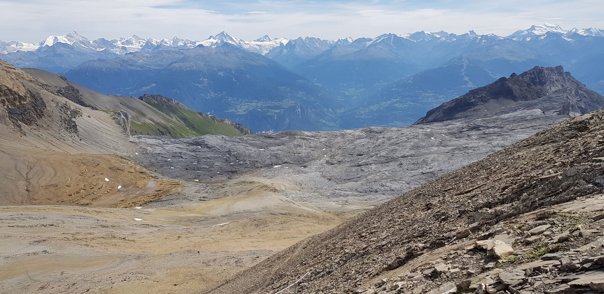 Col des Audannes, Blick Richtung Rhonetal und Walliser Alpen.