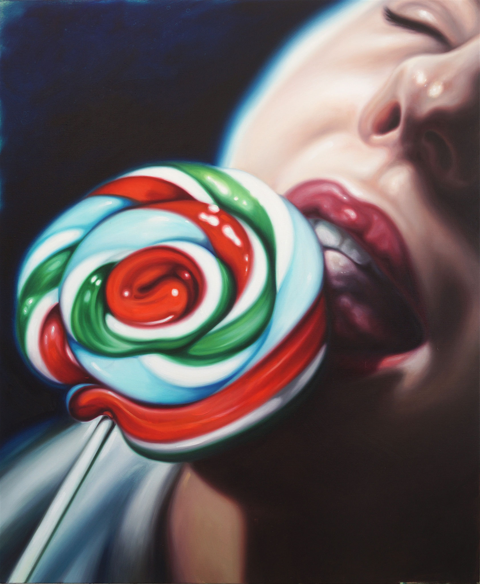 Frau mit Lolly II, 170x140cm, Öl auf Leinwand, 2018