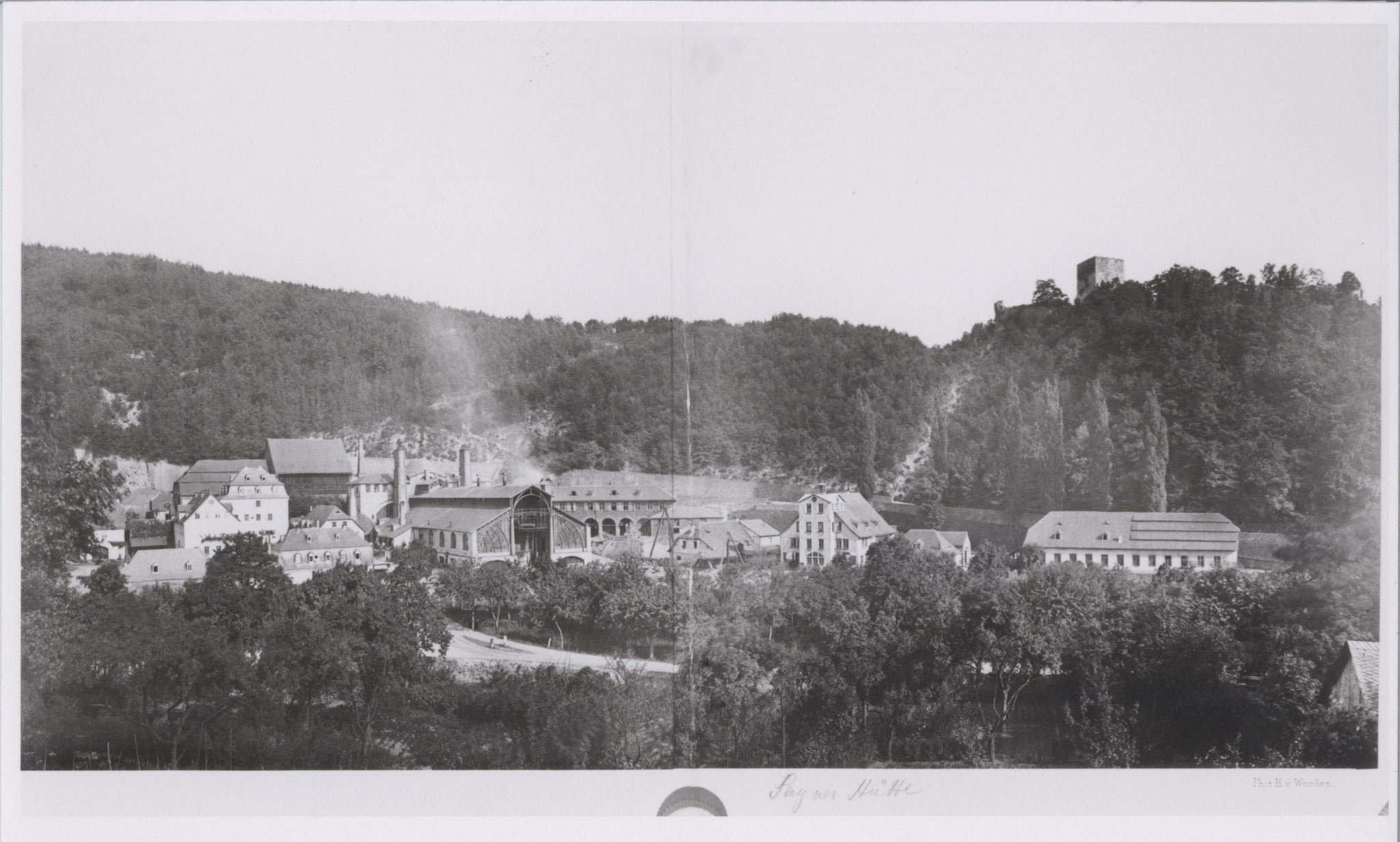 Historische Ansicht der Sayner Hütte um 1869.