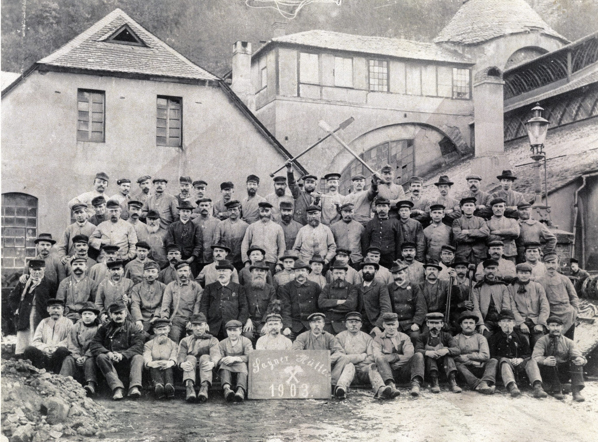 Workers at the Sayner Ironworks; around 1903.