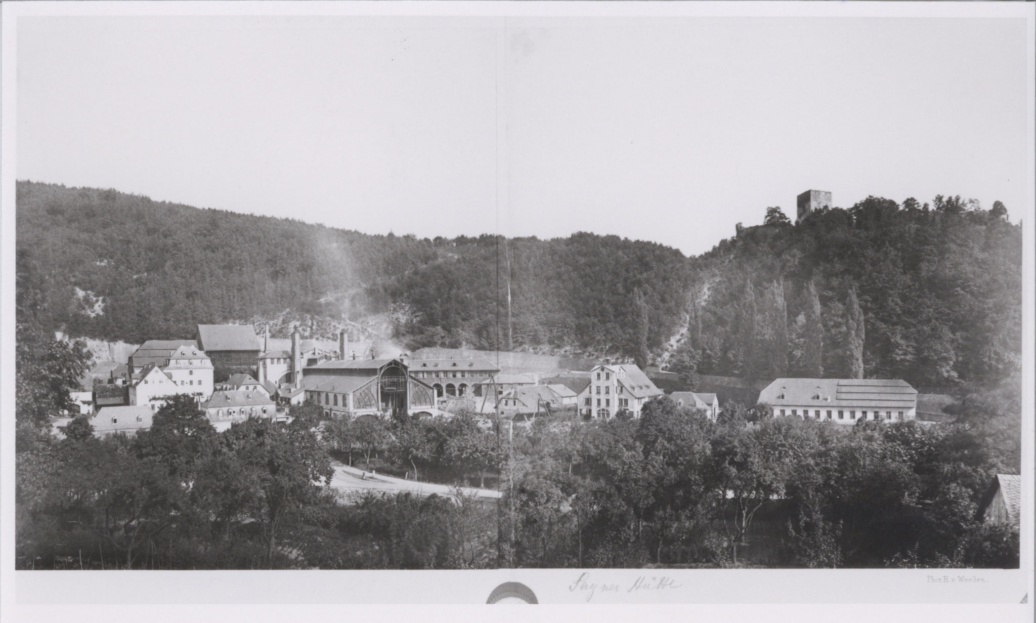 A view of the Sayner Hütte around 1869.