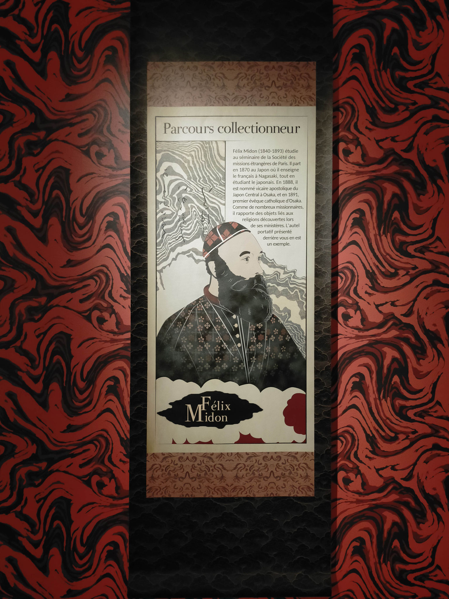Kakemono "Parcours collectionneurs", exposition "Japon. Archipel des arts", Félix Midon. 50x150 cm sur papier peint de Maison Thévenon