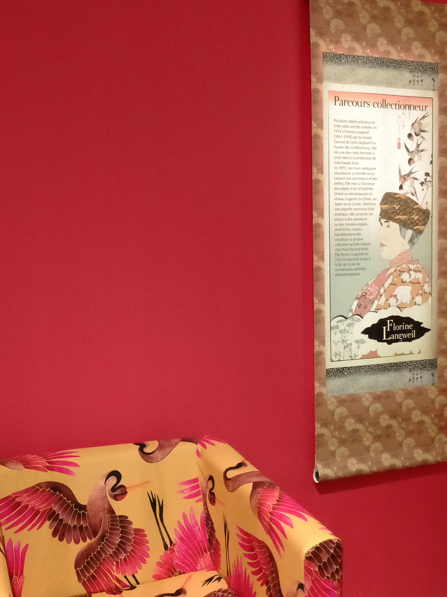 Kakemono "Parcours collectionneurs", exposition "Japon. Archipel des arts", Florine Langweil. 50x150 cm, tissus de Maison Thévenon