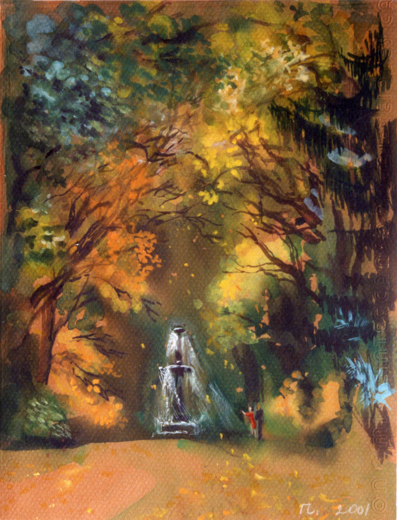 Fountaine on the Pfaueninsel (Peacock island). 2001. Tinted paper, water color, white.