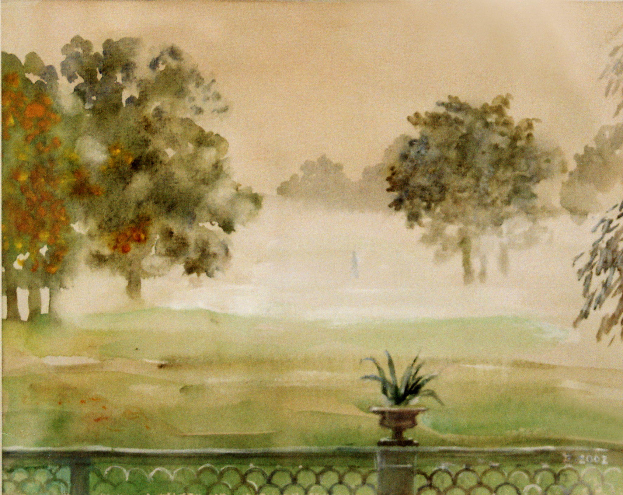 Fog in Park Charlottenhof. 2002. Tinted paper, water color, white.