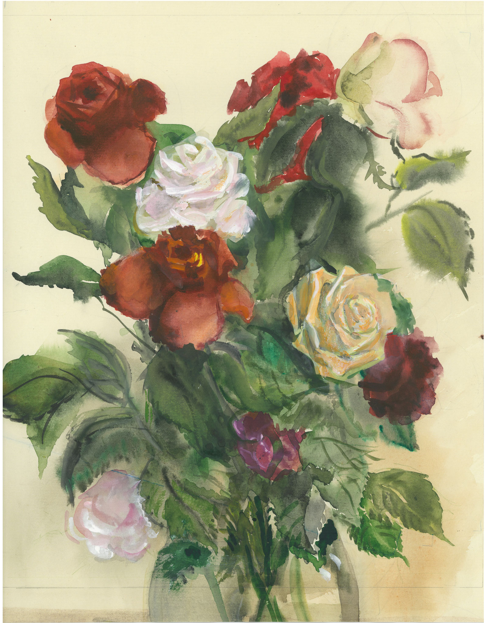 Roses. 2017. Tinted paper, water color, white.