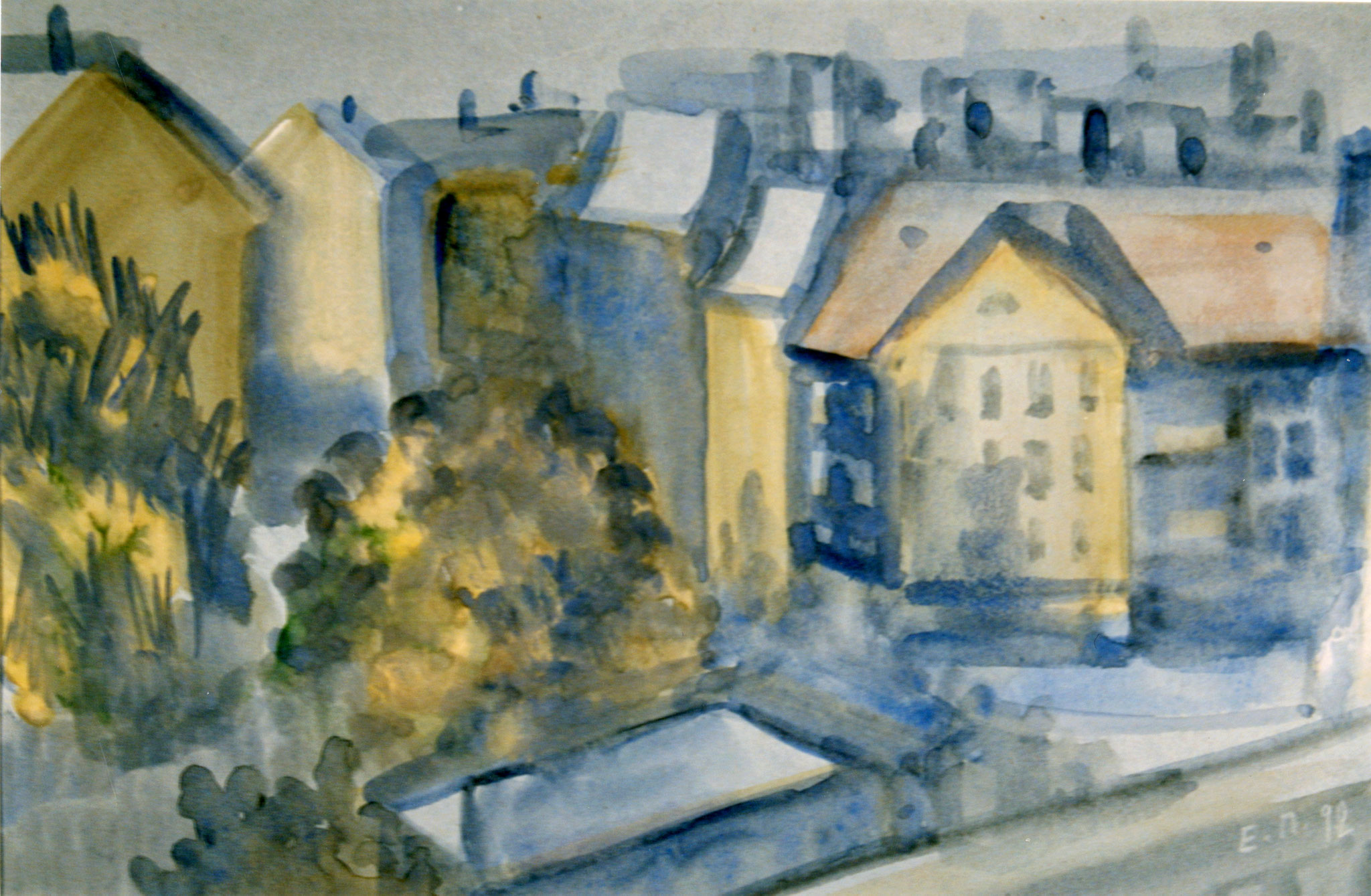  Berlin im Blau. 1992. Papier, Aquarell.