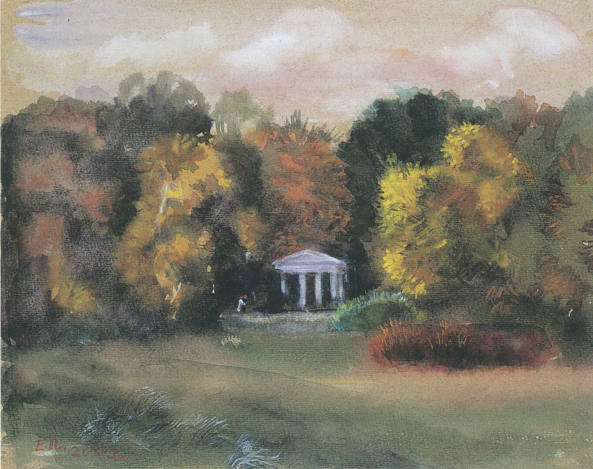 Luisentempel auf der Pfaueninsel. 2001. Getöntes Papier, Aquarell.