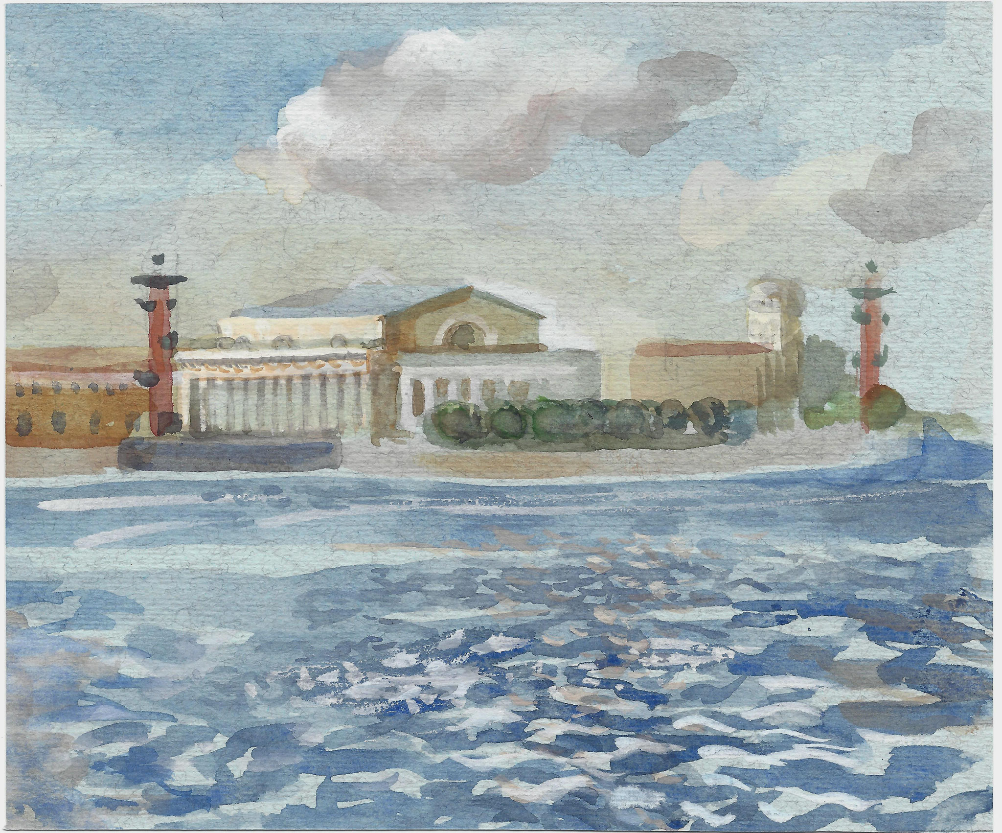 Blick auf die Börse in Sankt-Petersburg. 2000. Papier, Aquarell.