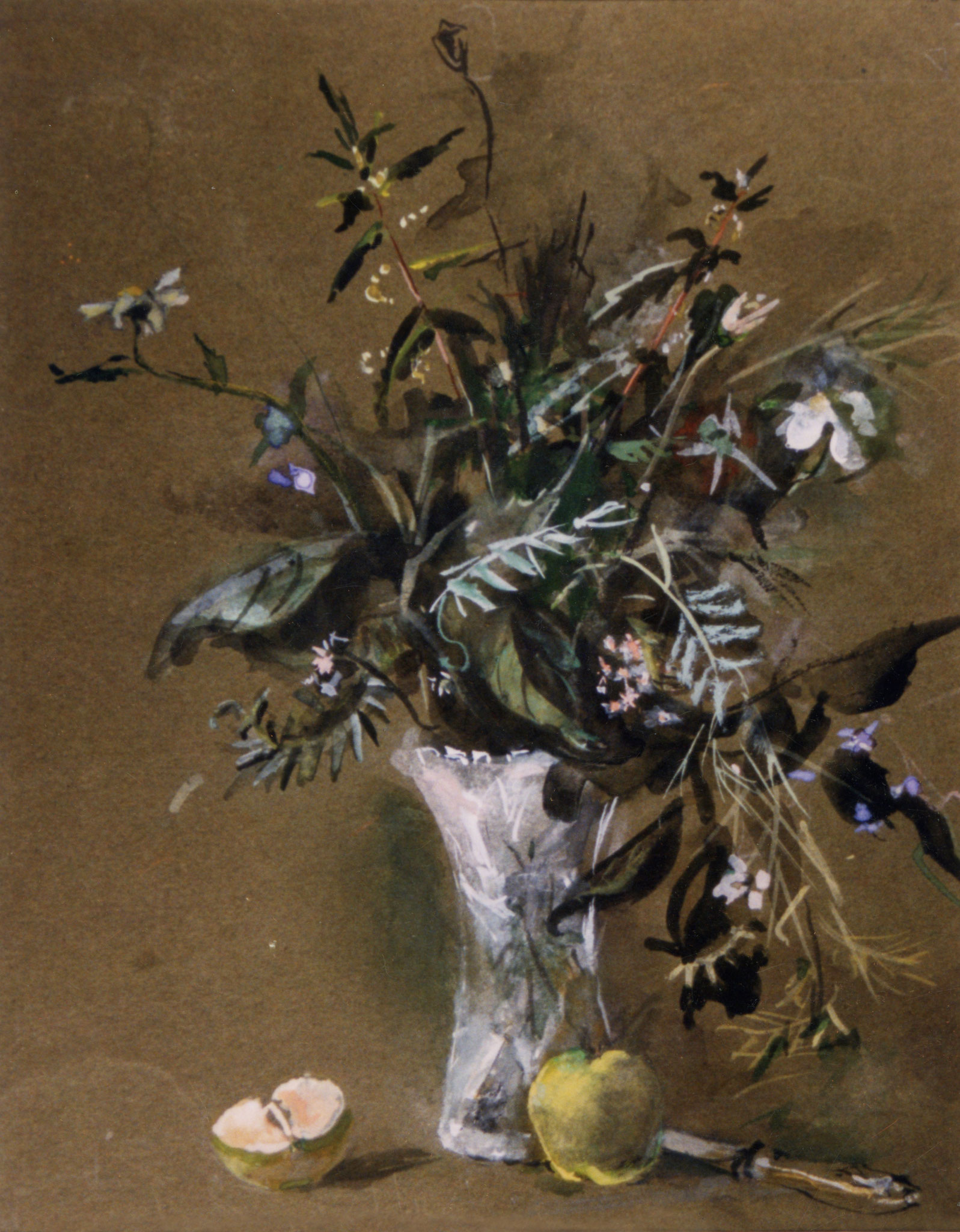 Flowers and Apples. 1996. Tinted paper, water color, white.