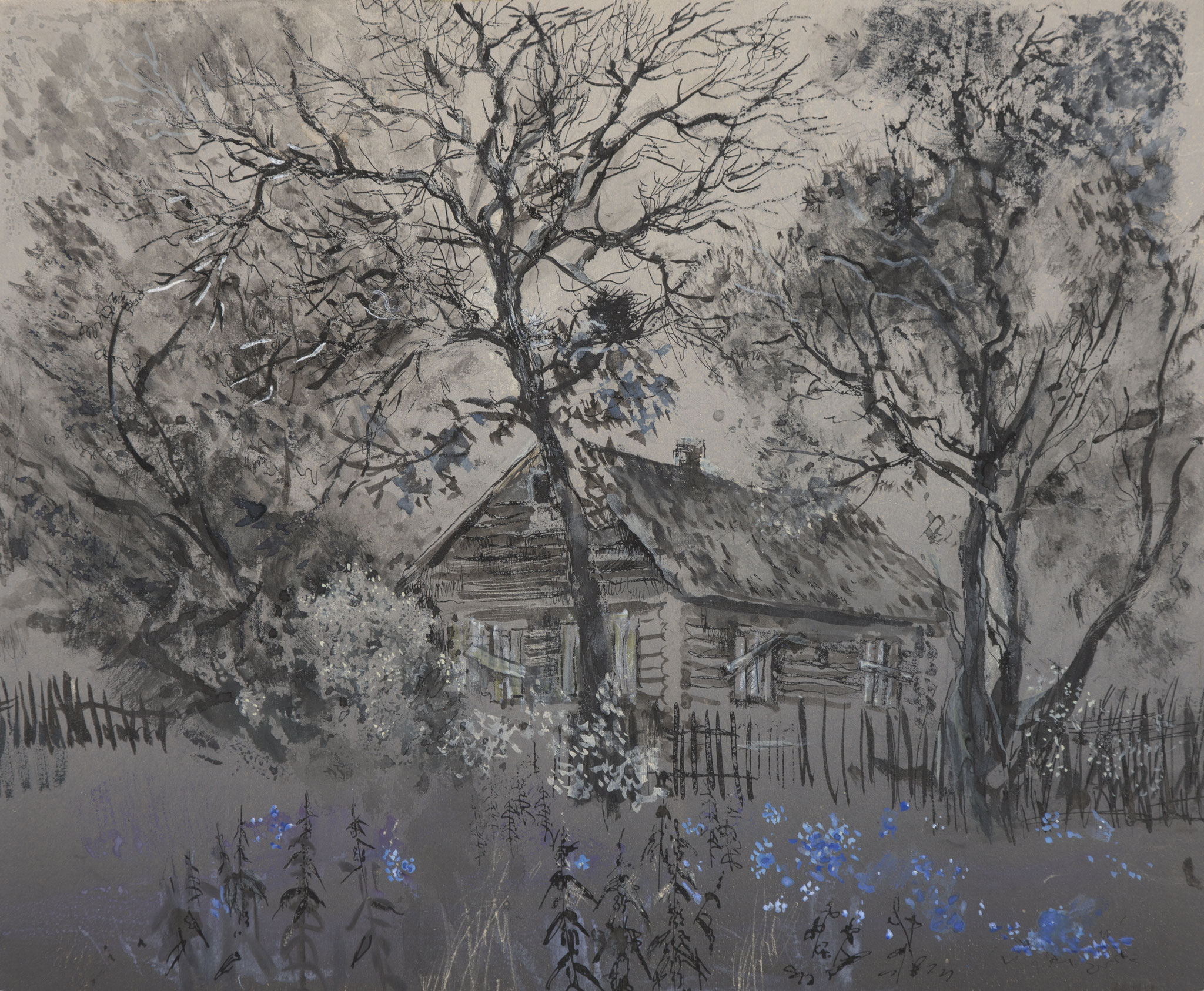 Verlassenes Haus. 1978. Getöntes Papier, Aquarell,