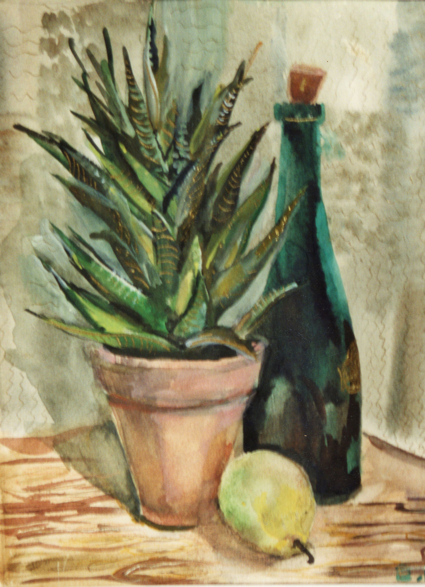 Still life on the window sill. 1980. Tinted paper, water color, white.