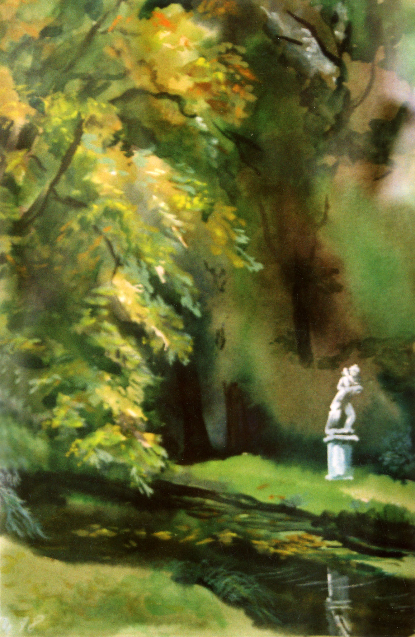 Diana in Sansoussci. 1998. Getöntes Papier, Aquarell, Deckweiß.