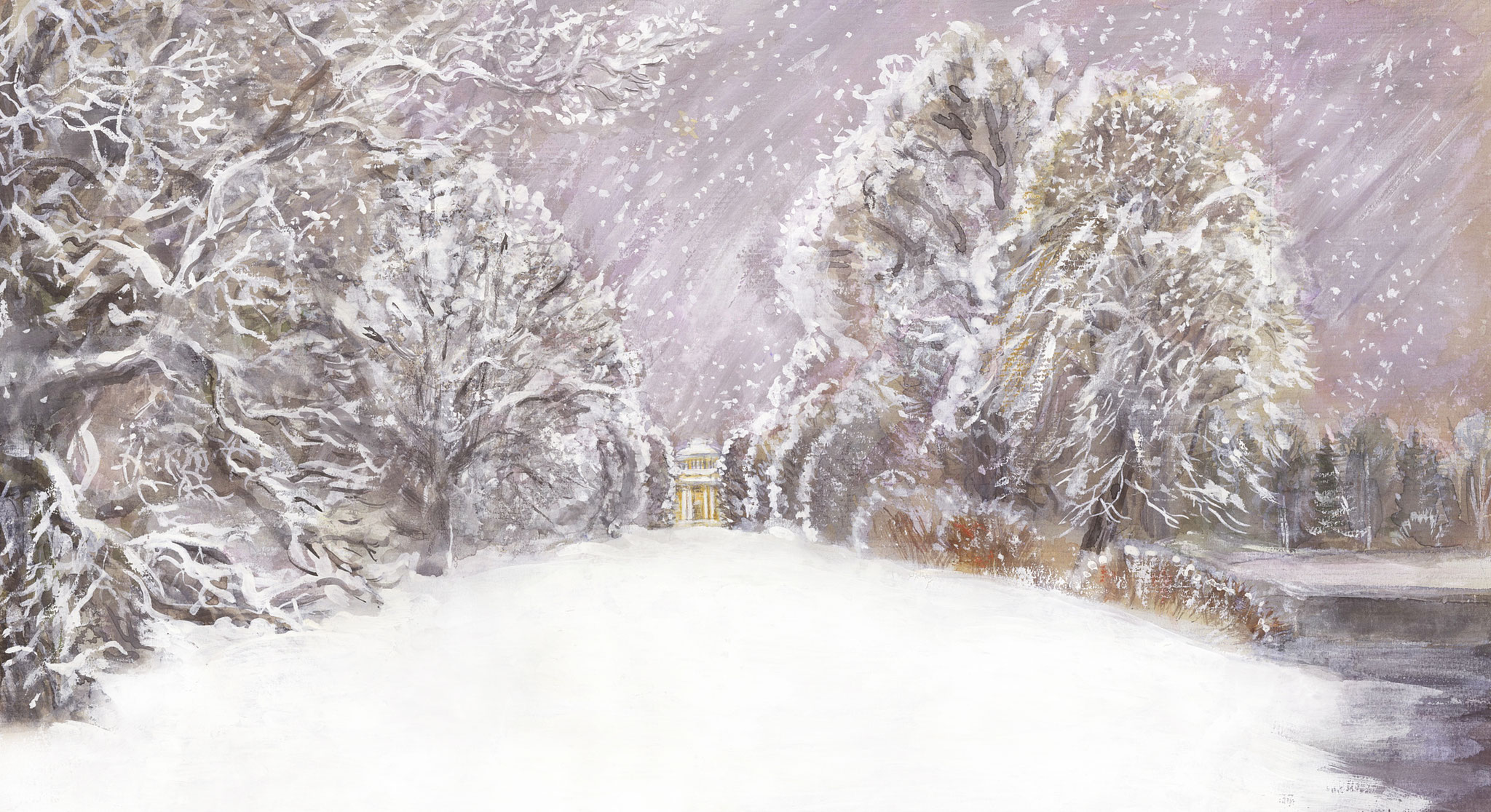 View of the Pavlovsk Palace. 2017. Paper, water color, white.