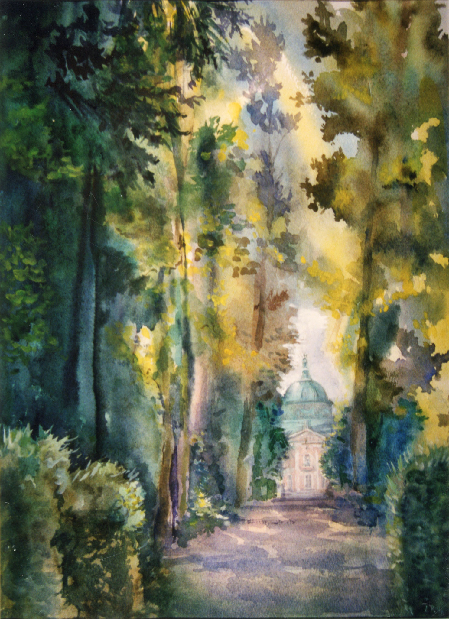 Hauptallee von Sanssouci. 1998.  Papier, Aquarell.