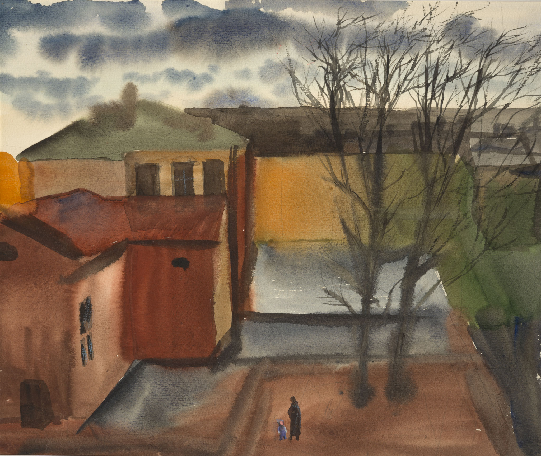 View of the yard. 1990. Sankt-Petersburg.  Paper, water color.