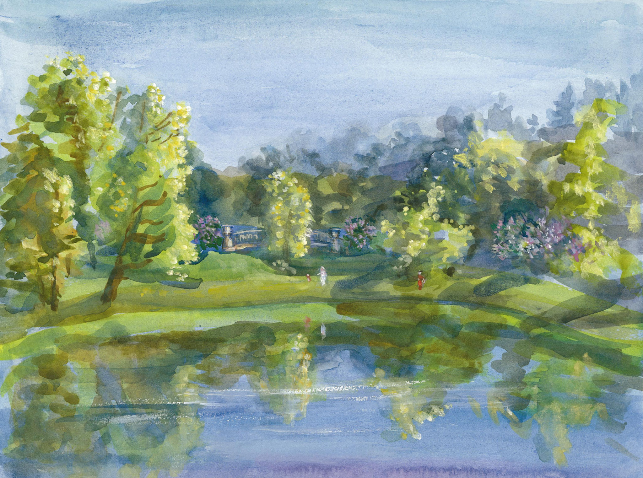 Pond in Pavlovsk Park. 2017. Paper, water color.