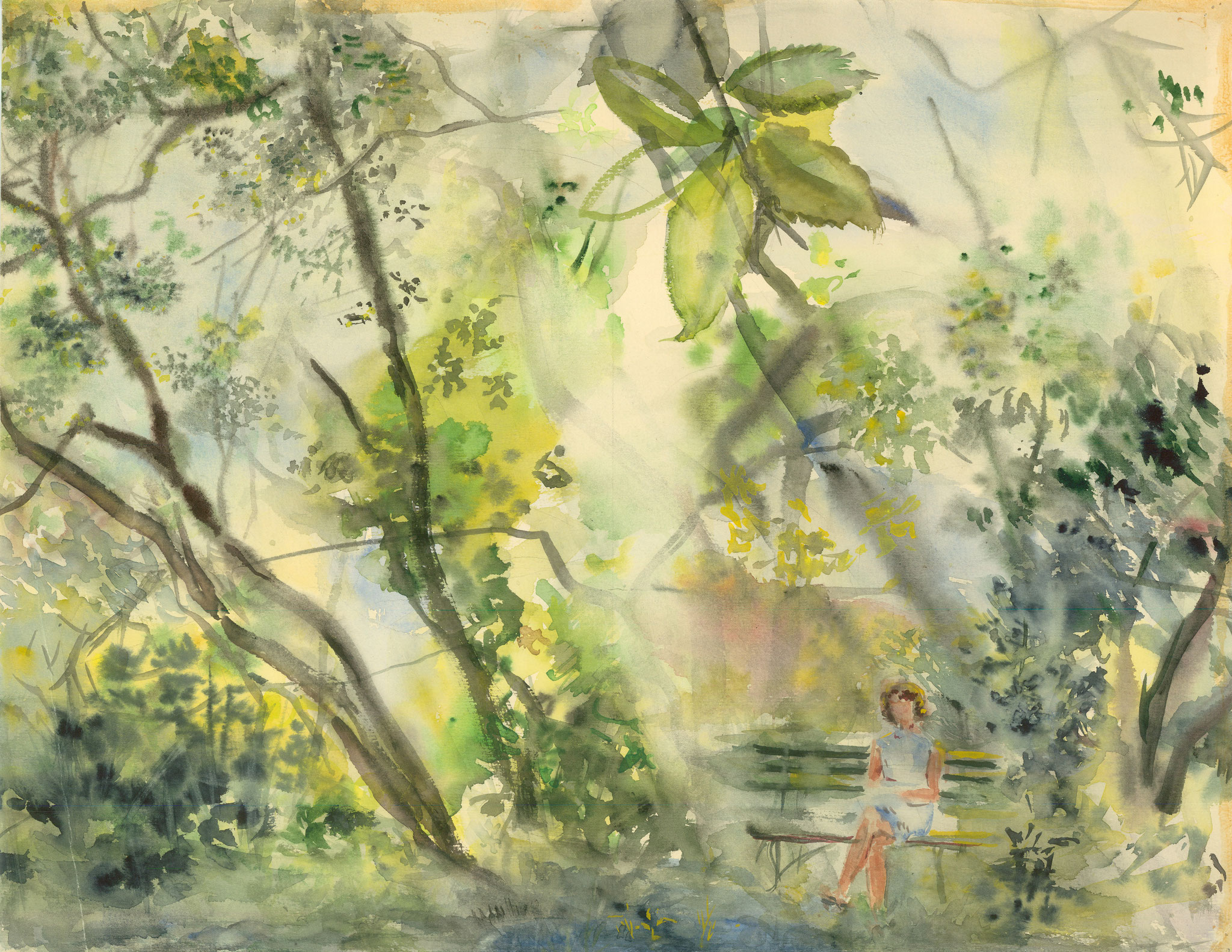 Die Schwester im Garten. 1975.  Papier, Aquarell.