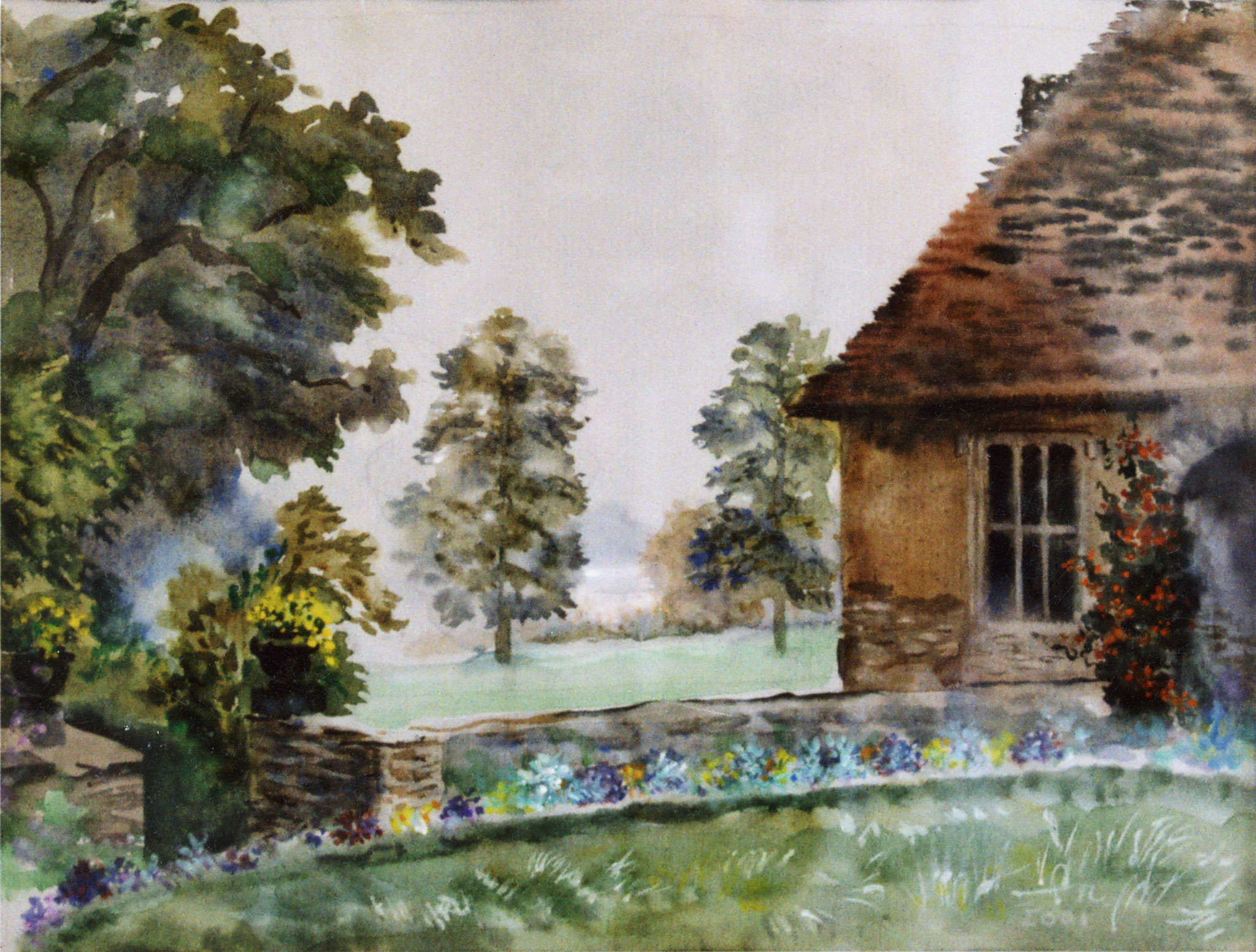 Nach dem Regen. Blick aus Charlottenhof. 2001. Papier, Aquarell.