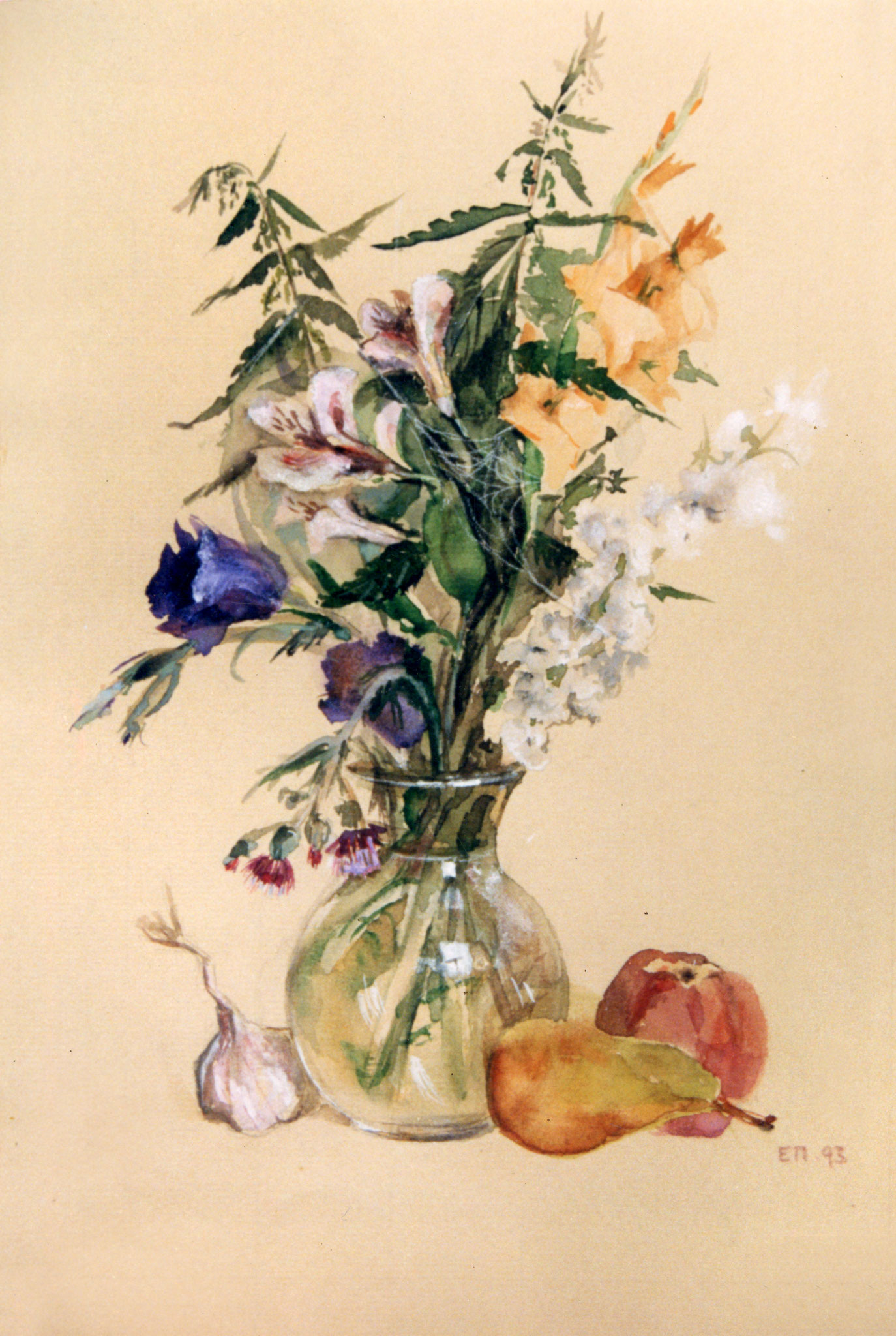 Bunch with a nettle. 1993. Tinted paper, water color, white.