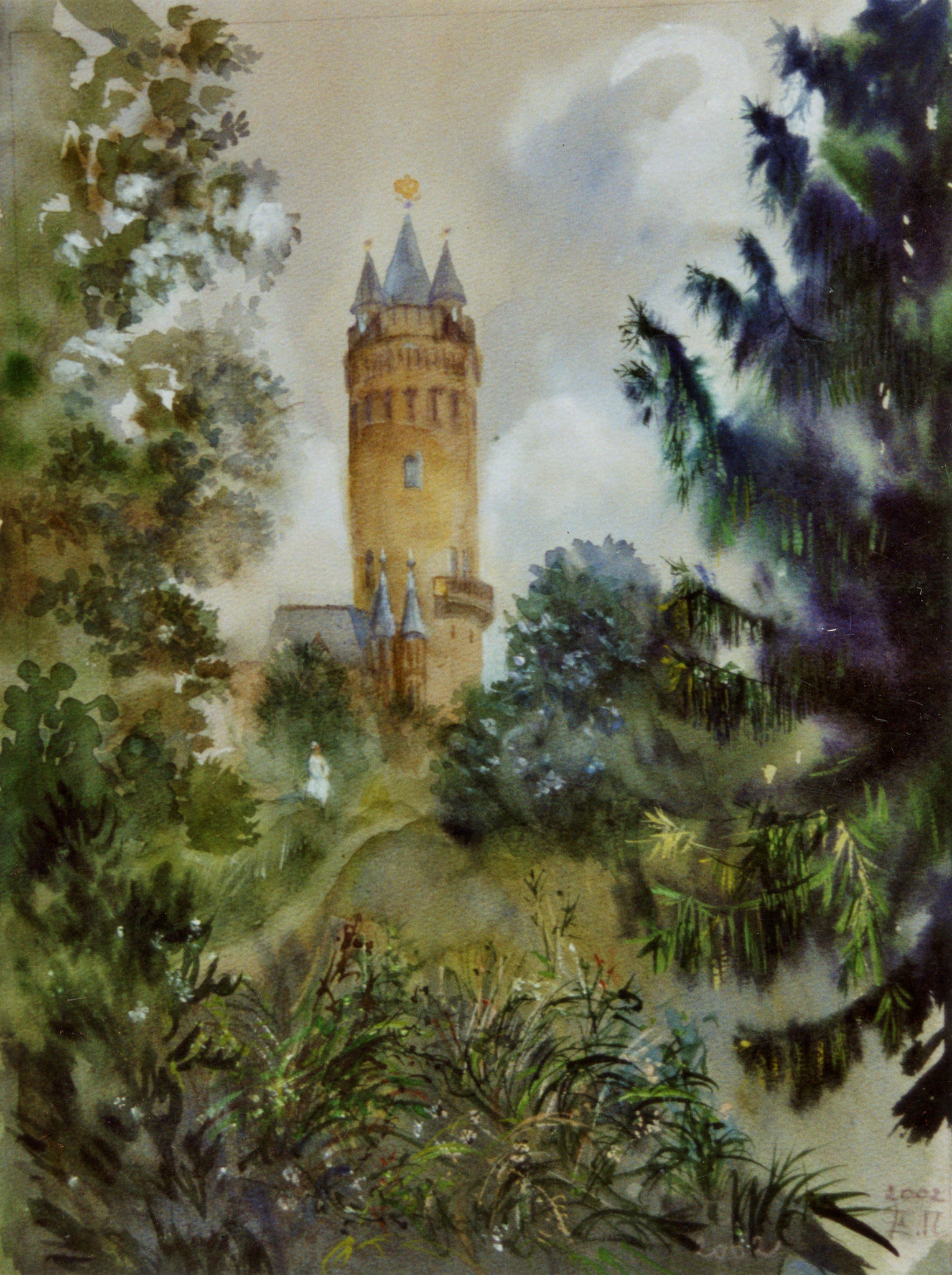 Flatowturm in Babelsberg. 2002.  Papier, Aquarell.