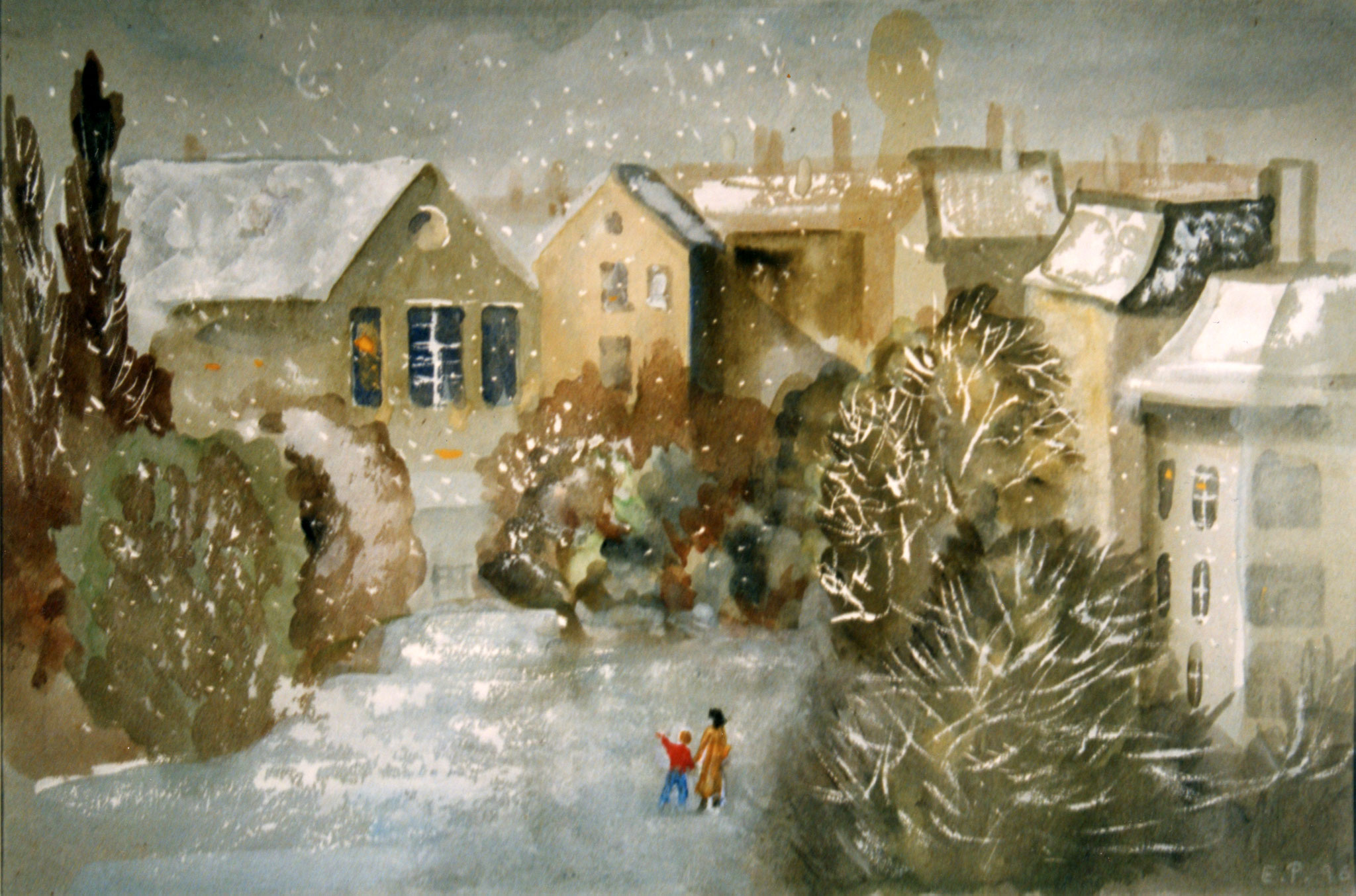  Berlin im Schnee. 1996. Papier, Aquarell.