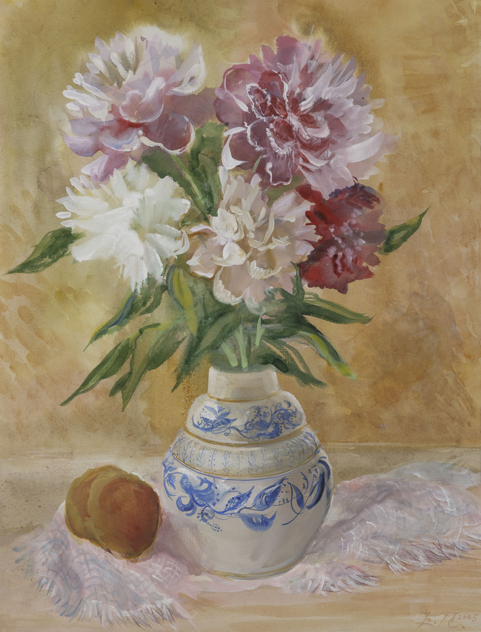 Peony.  2005. Tinted paper, water color, white.