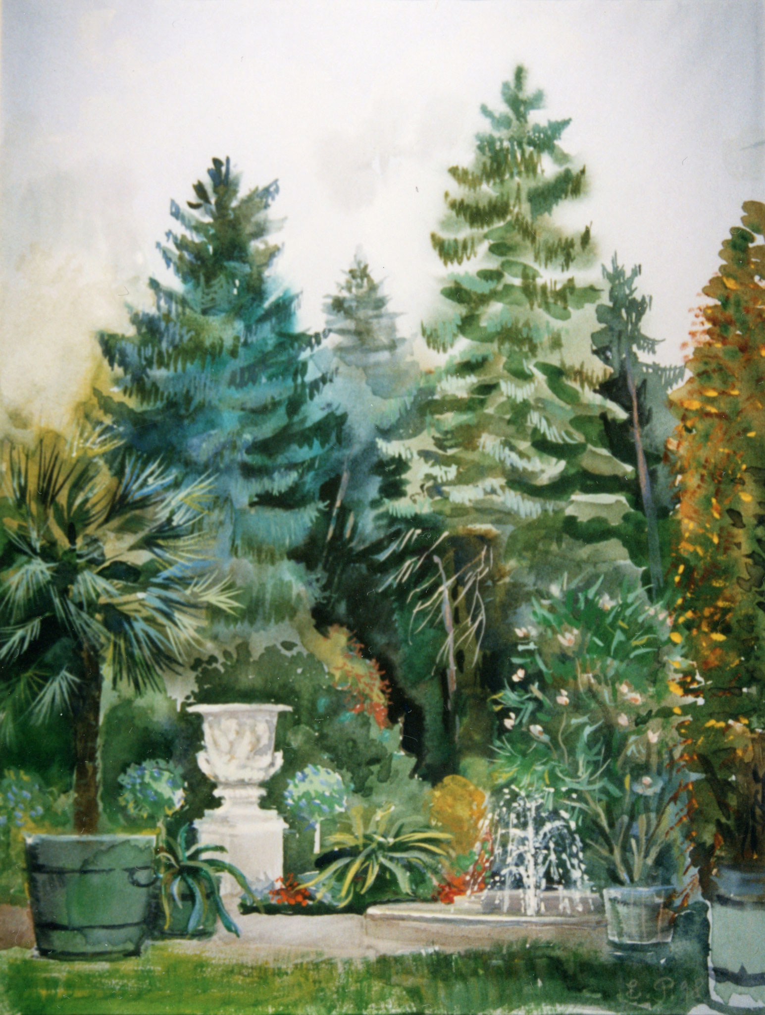 Sizilianischer Garten in Sanssouci. 1998.  Papier, Aquarell, Deckweiß.