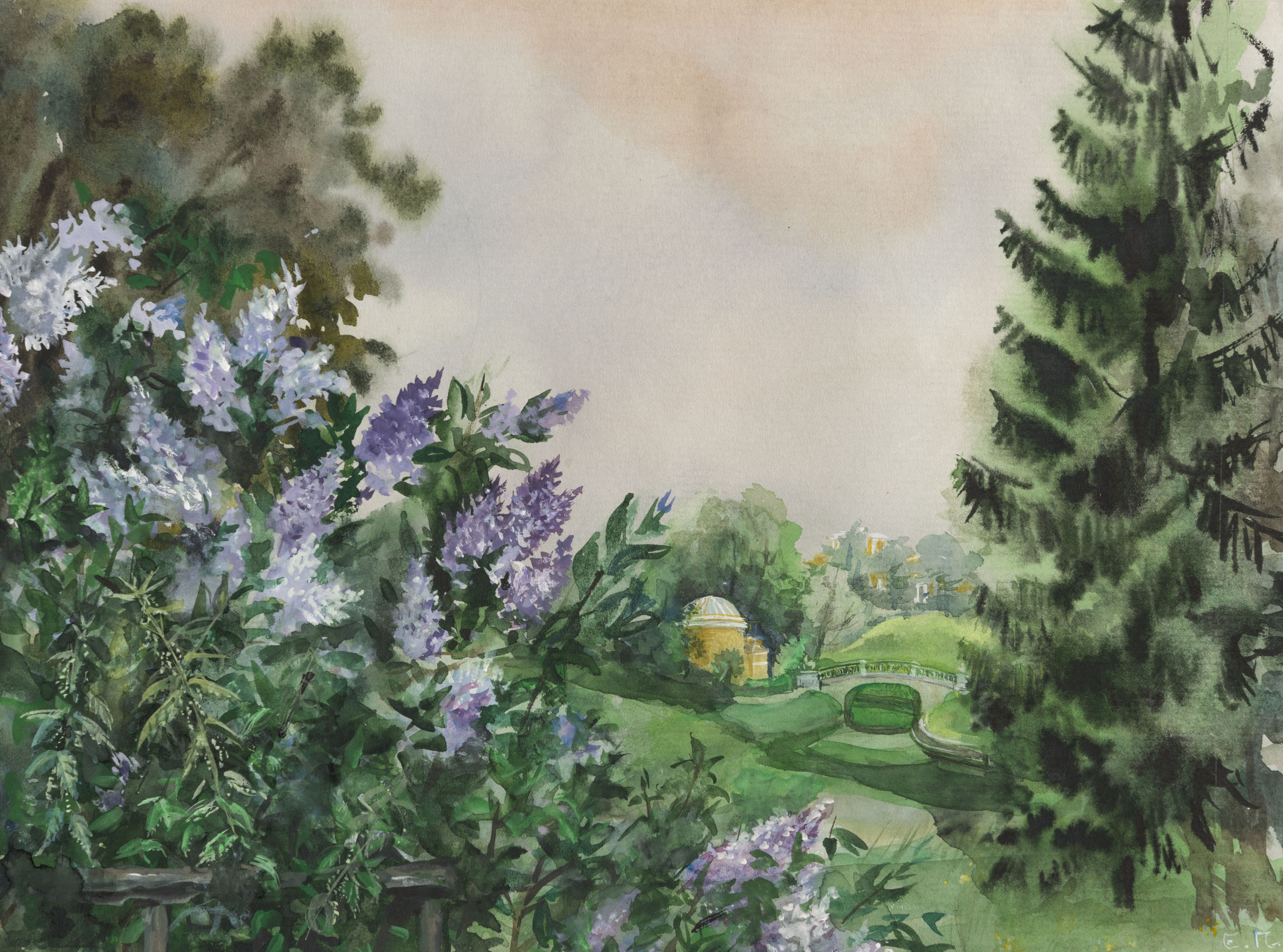 View of the Cold Bath in Pavlovsk. 2009. Paper, water color.