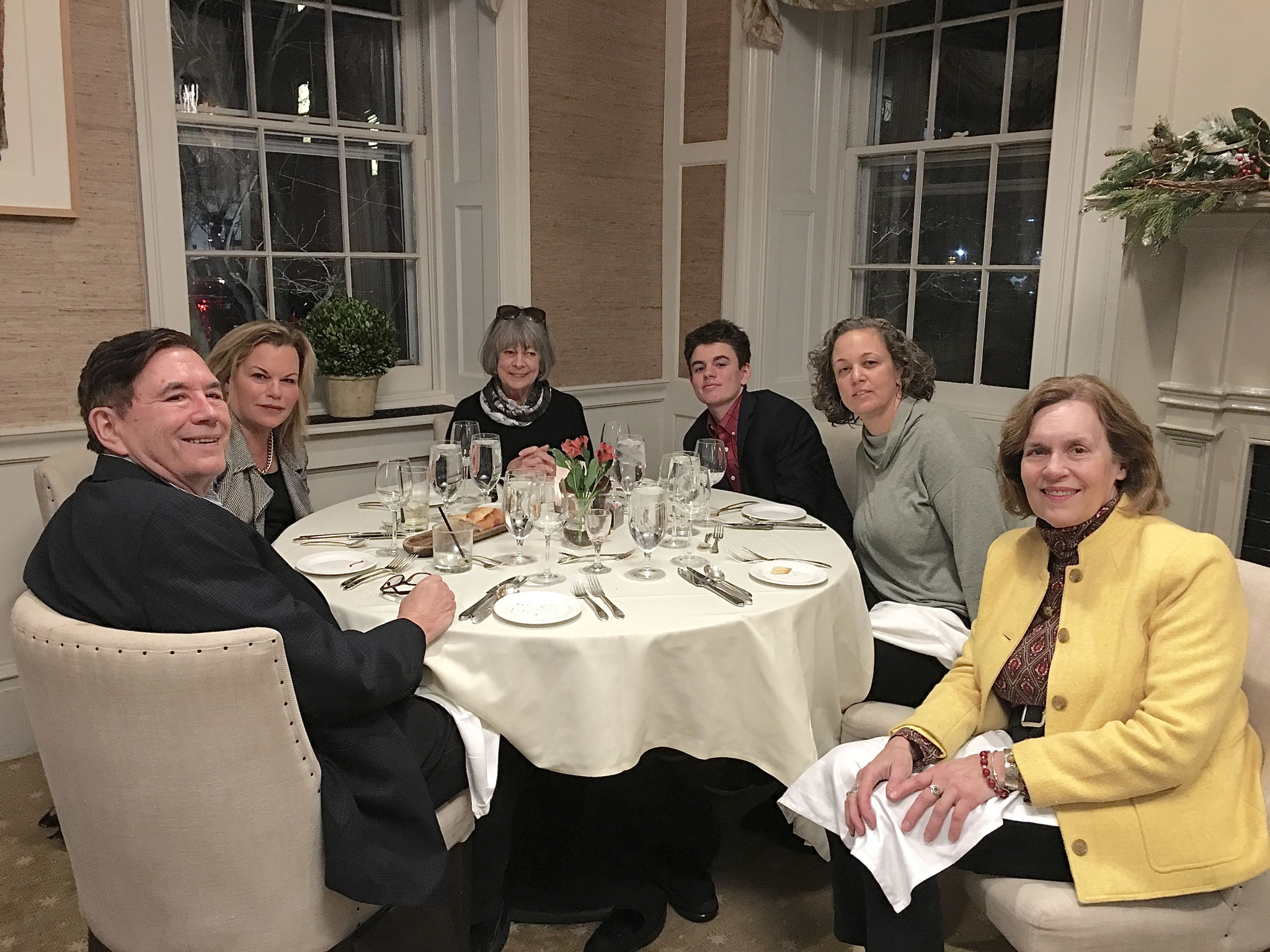 John, Celeste, Kathy Kagel Hutchins, Liz & her son, Lorraine, dining in Princeton, NJ Feb. 2020