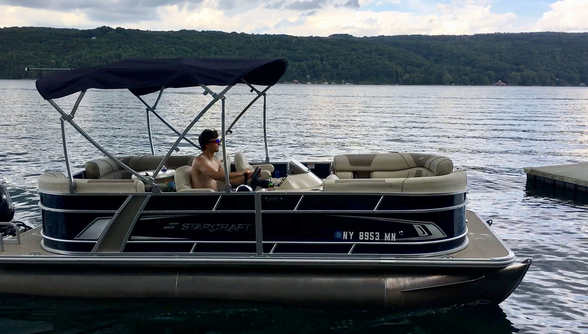 Jack drives the new pontoon boat