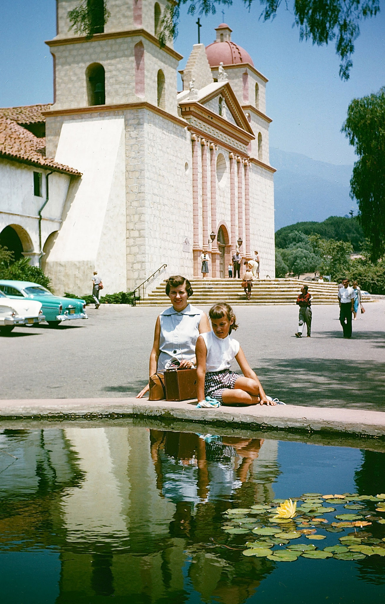 an old, Eleanor & Lorraine as a kid at the Santa Barbara mission, CA