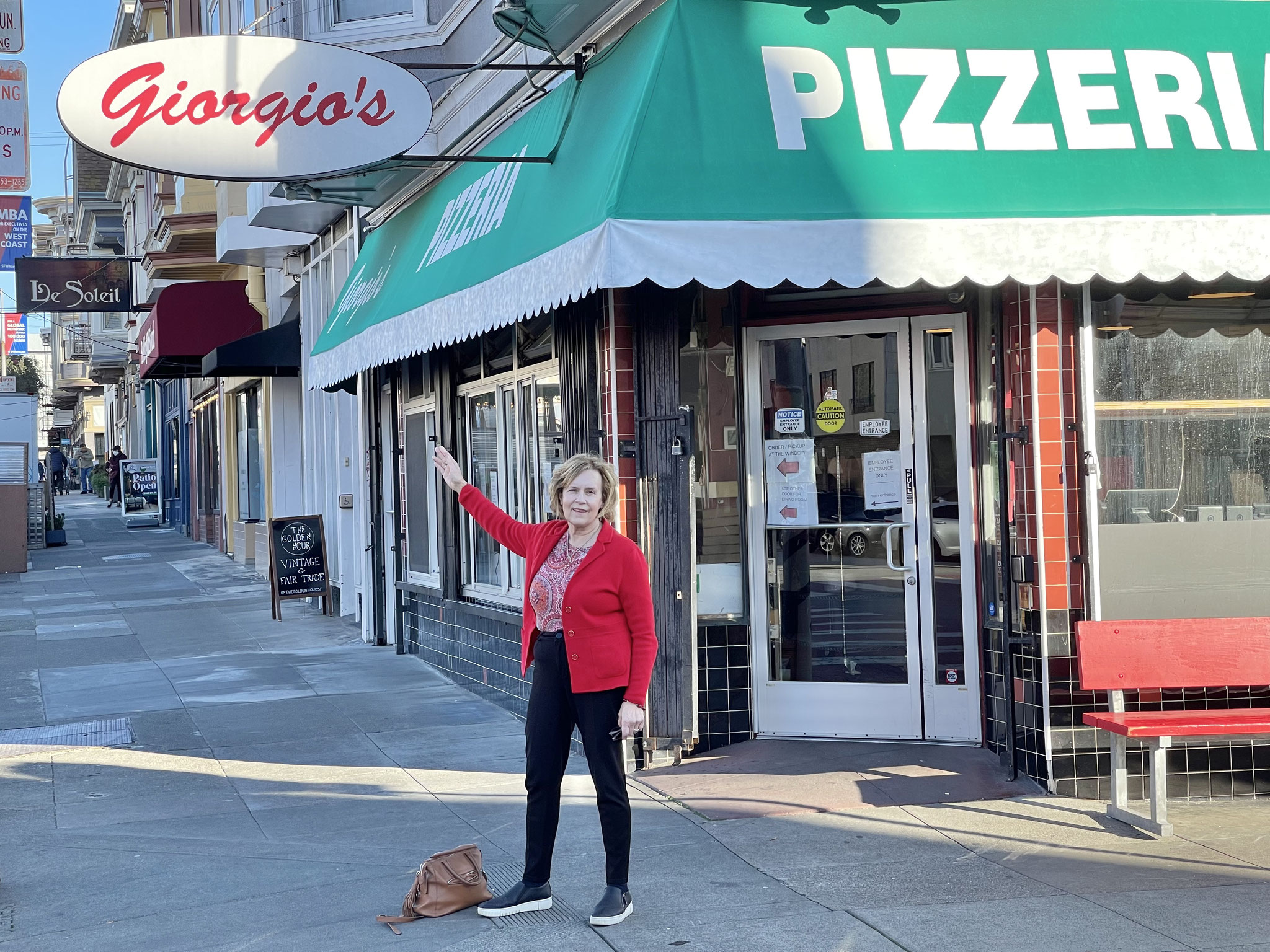 Lorraine in front of Georgio's Restaurant, SF, CA  1-21-2023