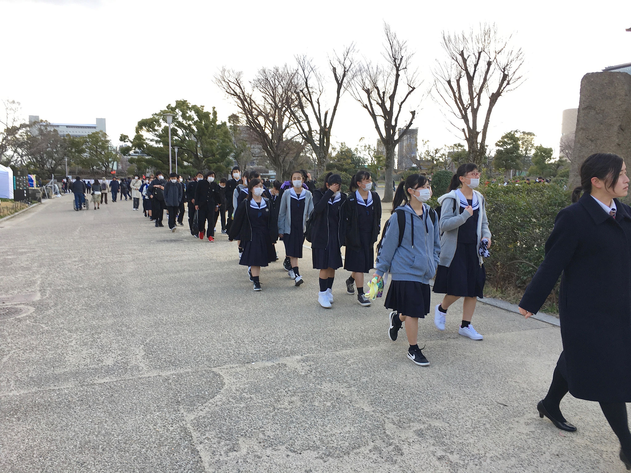 School children visiting Osaka Castle.