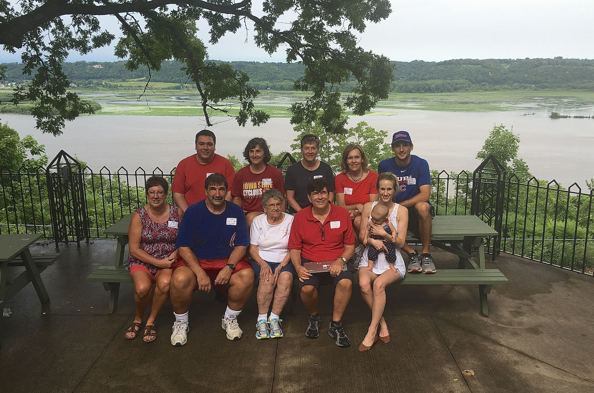 John and Mary Lou (Jaeger) Wagner's family: : Front row:  Jill, Paul, Mary Lou, John, and Emily Wagner (Cadence is lookng down); back row:  Greg, Wagner, Ann Ackerman, Cindy Wagner, Lorraine Gudas, and Nick Wagner.