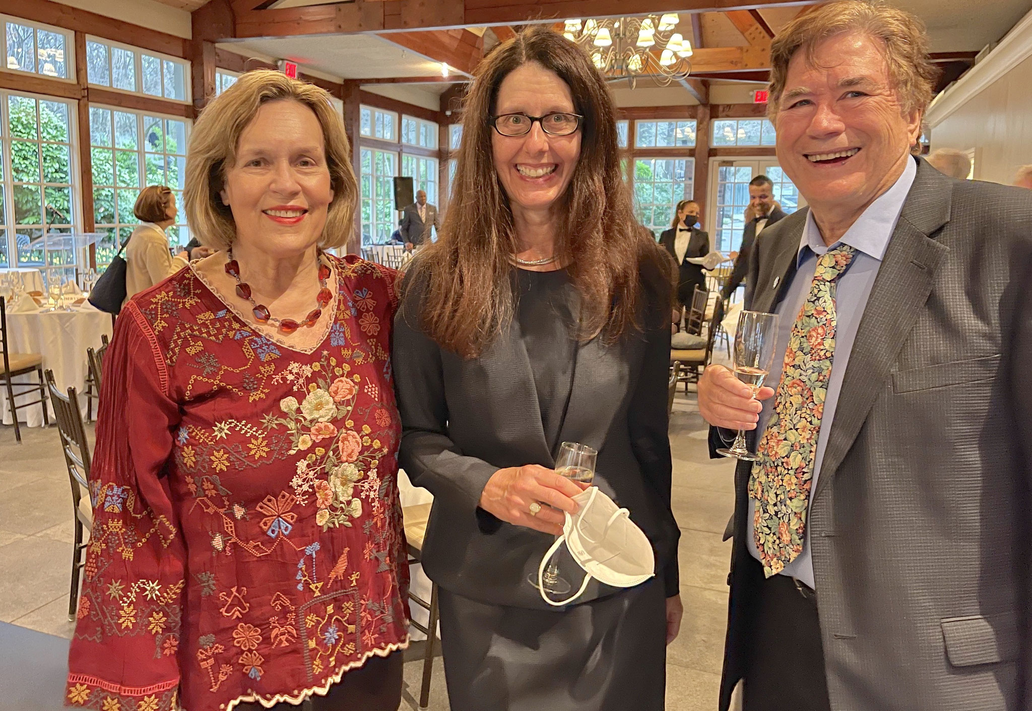 Lorraine, Suzanne Pfeffer, & John 4-14-22, Boat House, Central Park, at a party for Fred Maxfield