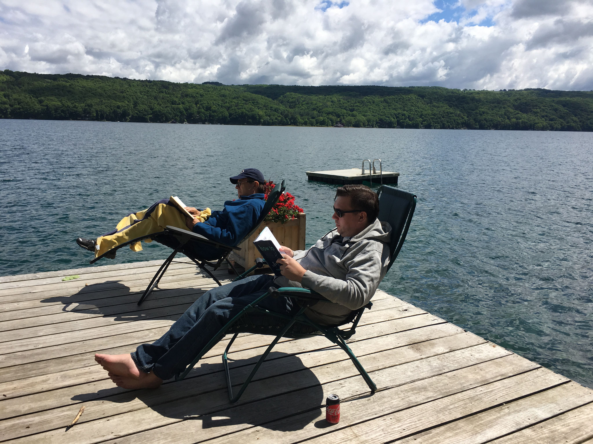 John & Greg relaxing on Skaneateles Lake, 7-2020