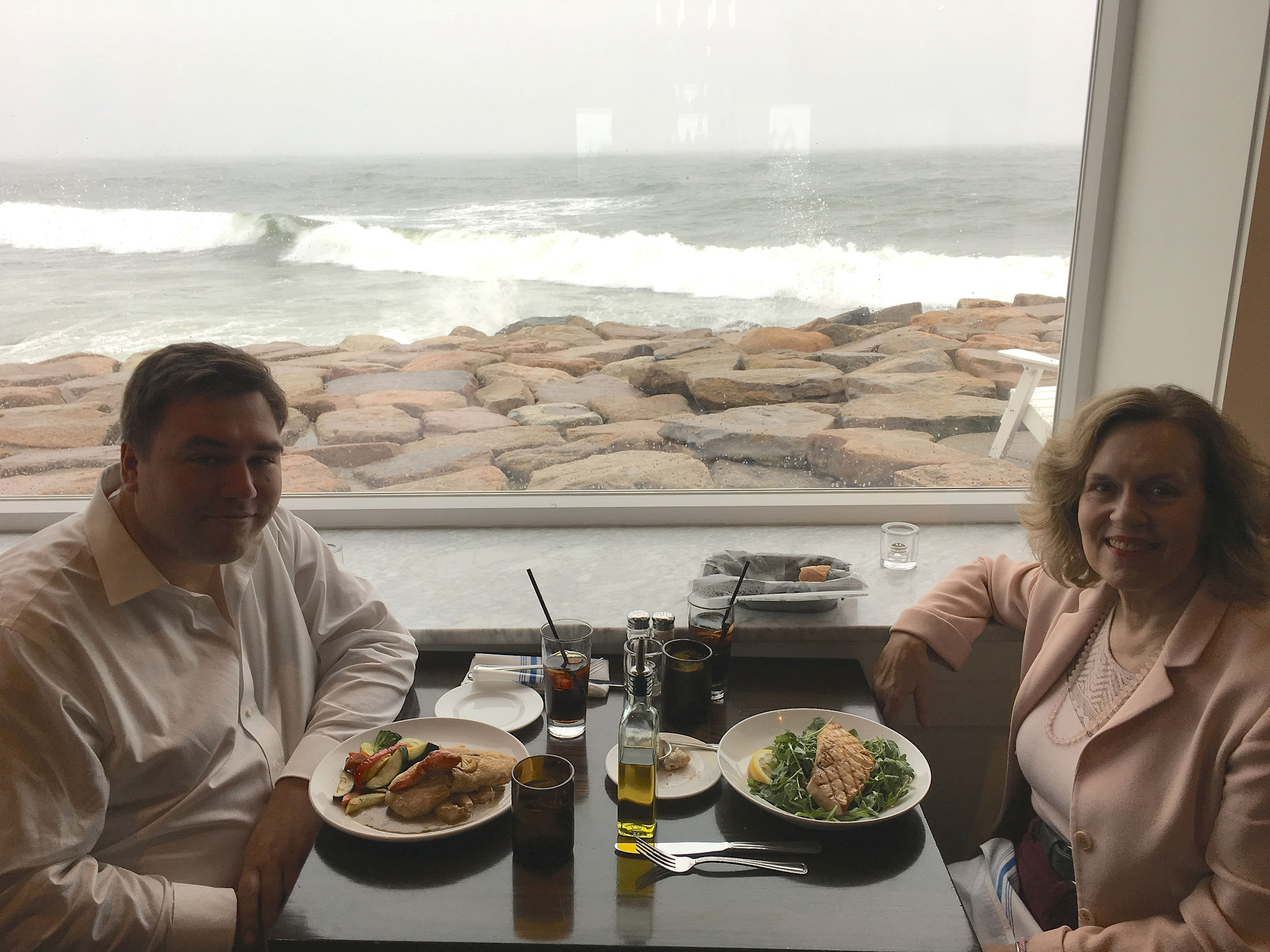 Greg & Lorraine eating at the Coast Guard House, 4-25-18.. Great food!