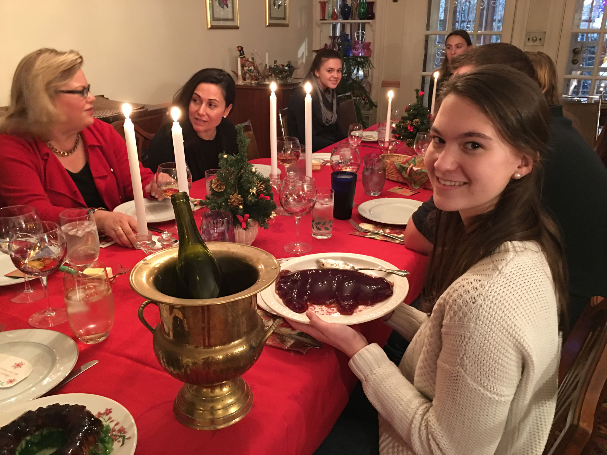 Ellie with the Xmas pig jello dish!