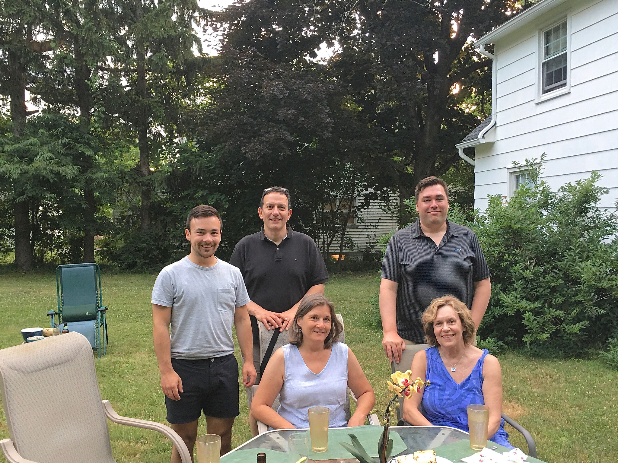 Trevan, Nick, Cyndi, Greg, Lorraine at the home of El and Al, Syracuse, NY 7-4-2020