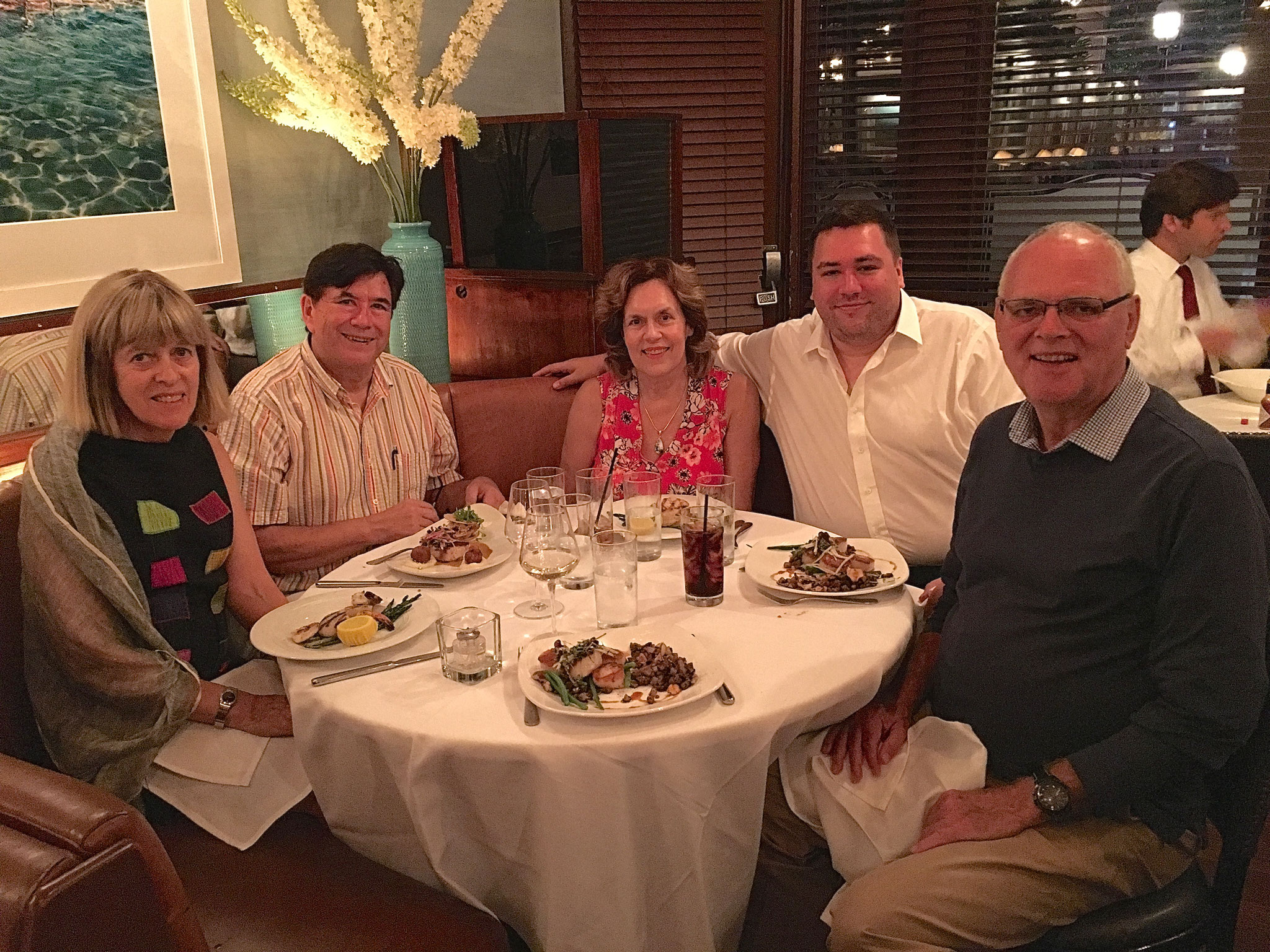 Nancy, John, Lorraine, Greg, & Bernd at the Atlantic Grill, dinner, 7-31-17