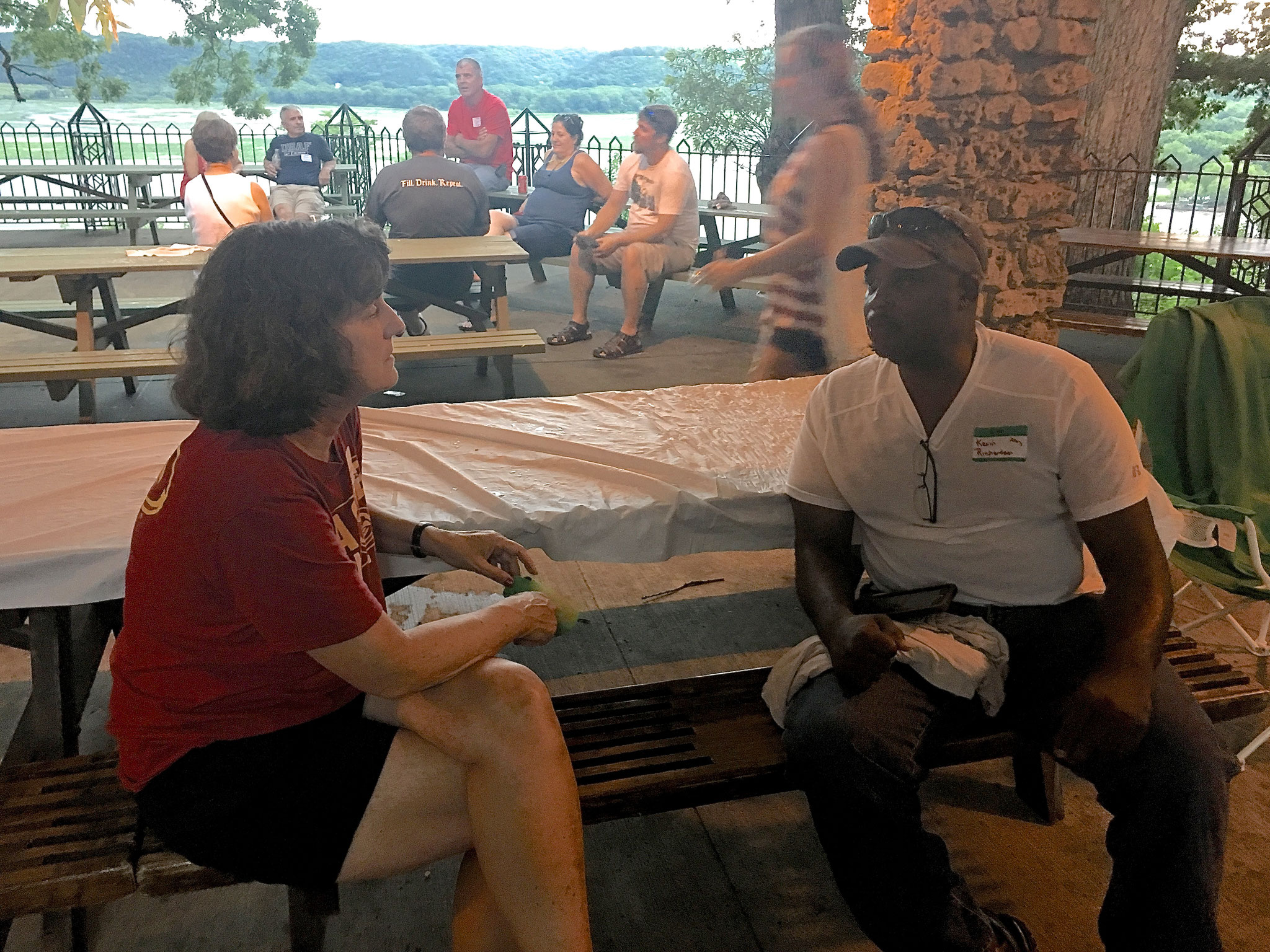 Ann Ackerman chatting with Kevin Richardson