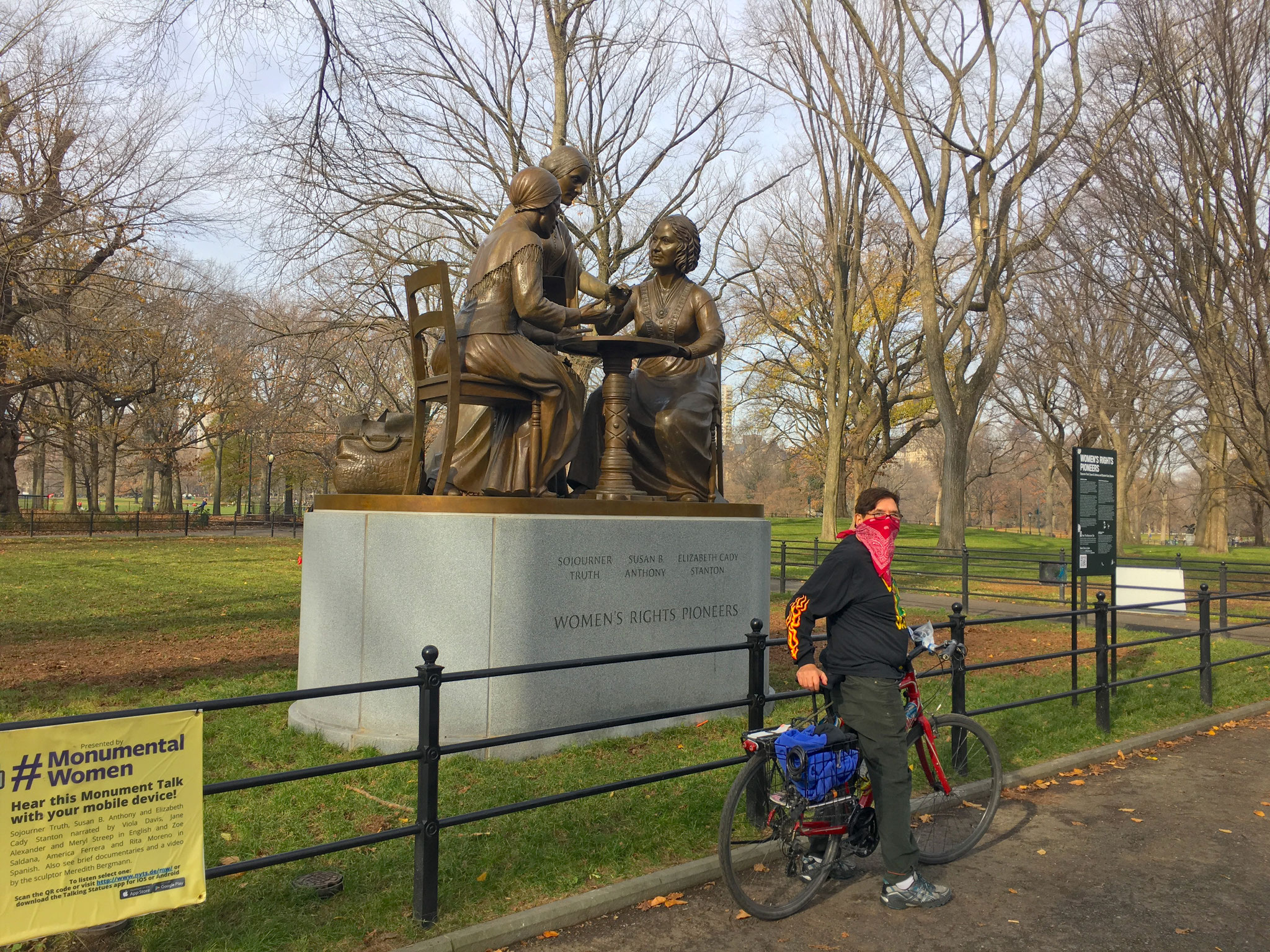 The Bandit 31, visiting the statue for Women's Rights in Central Park, Dec. 2020